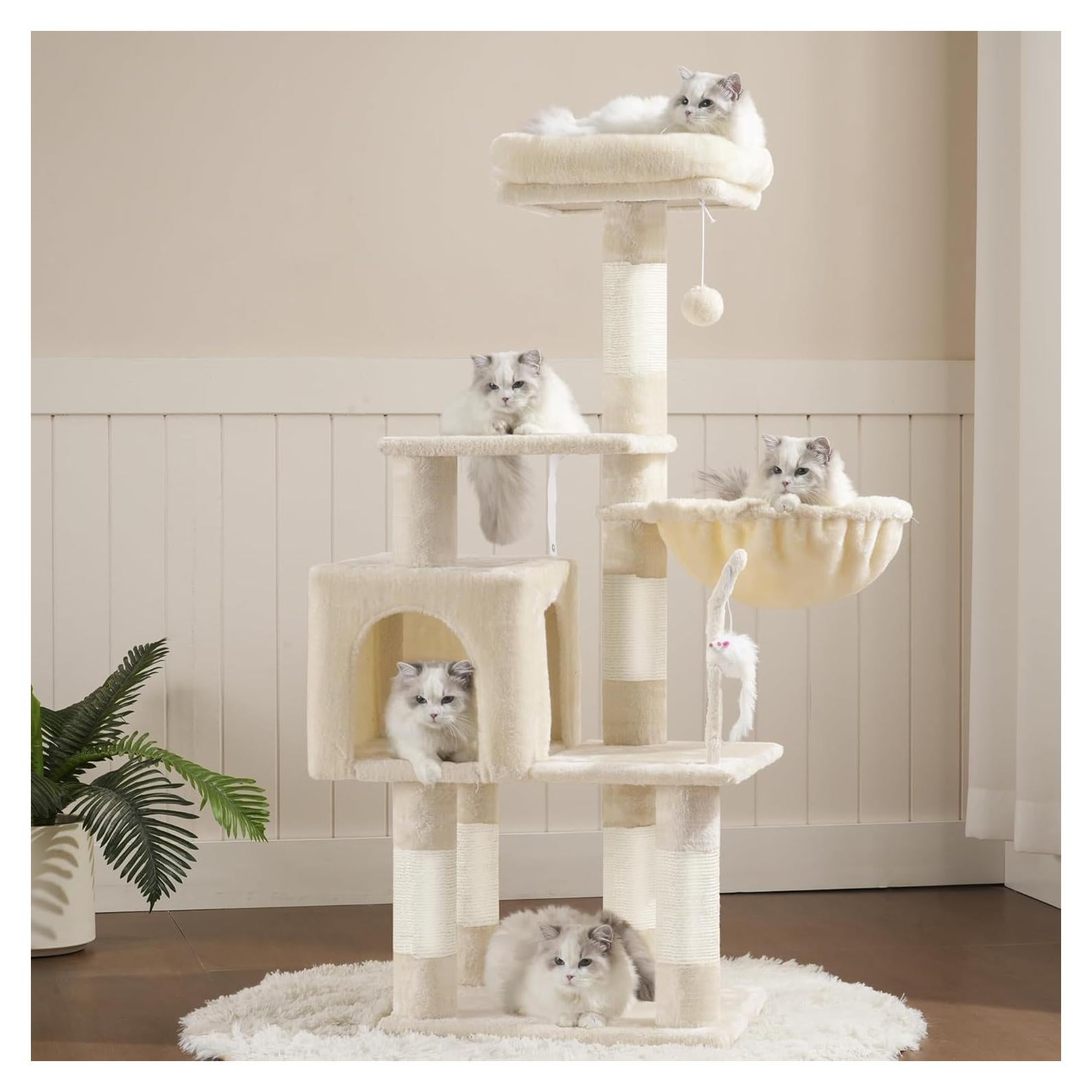 Árbol para Gatos Heybly 110 cm Beige con Juguete y Rascador