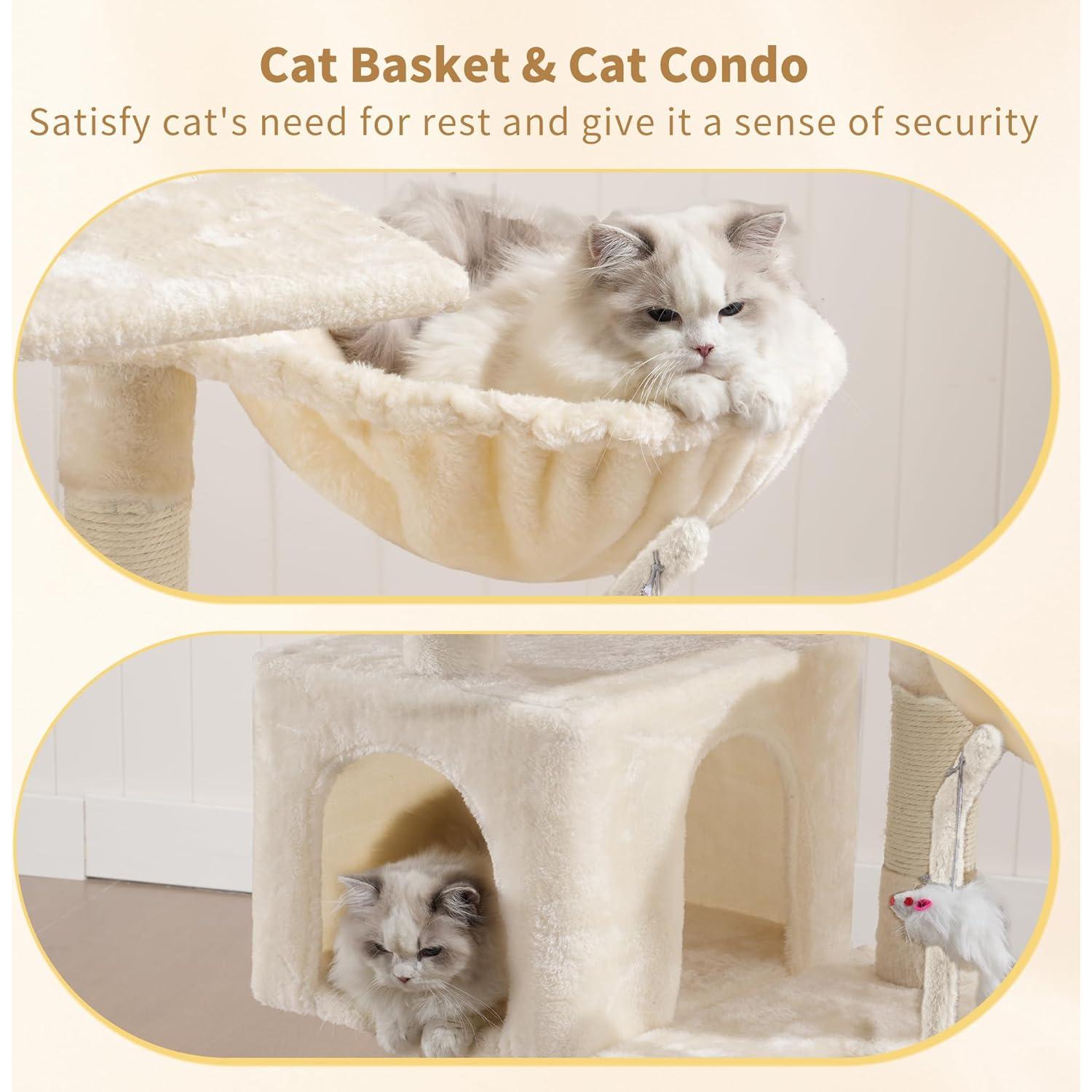 Árbol para Gatos Heybly 110 cm Beige con Juguete y Rascador