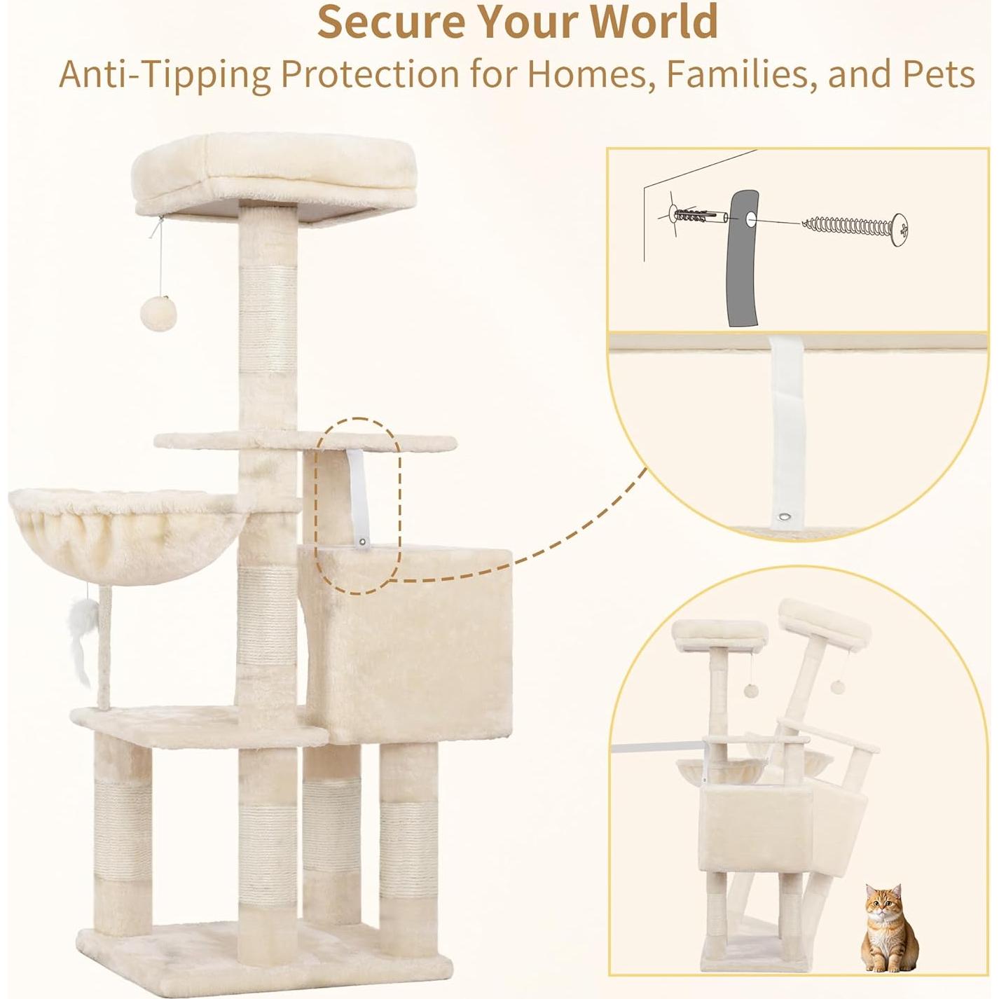 Árbol para Gatos Heybly 110 cm Beige con Juguete y Rascador