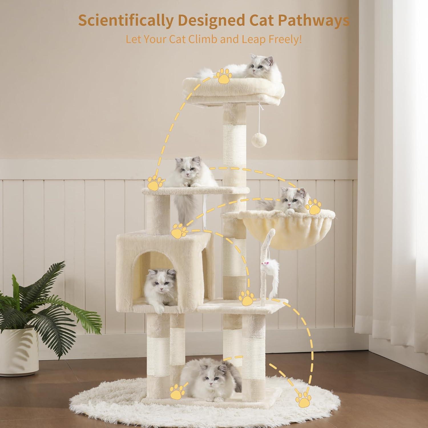 Árbol para Gatos Heybly 110 cm Beige con Juguete y Rascador