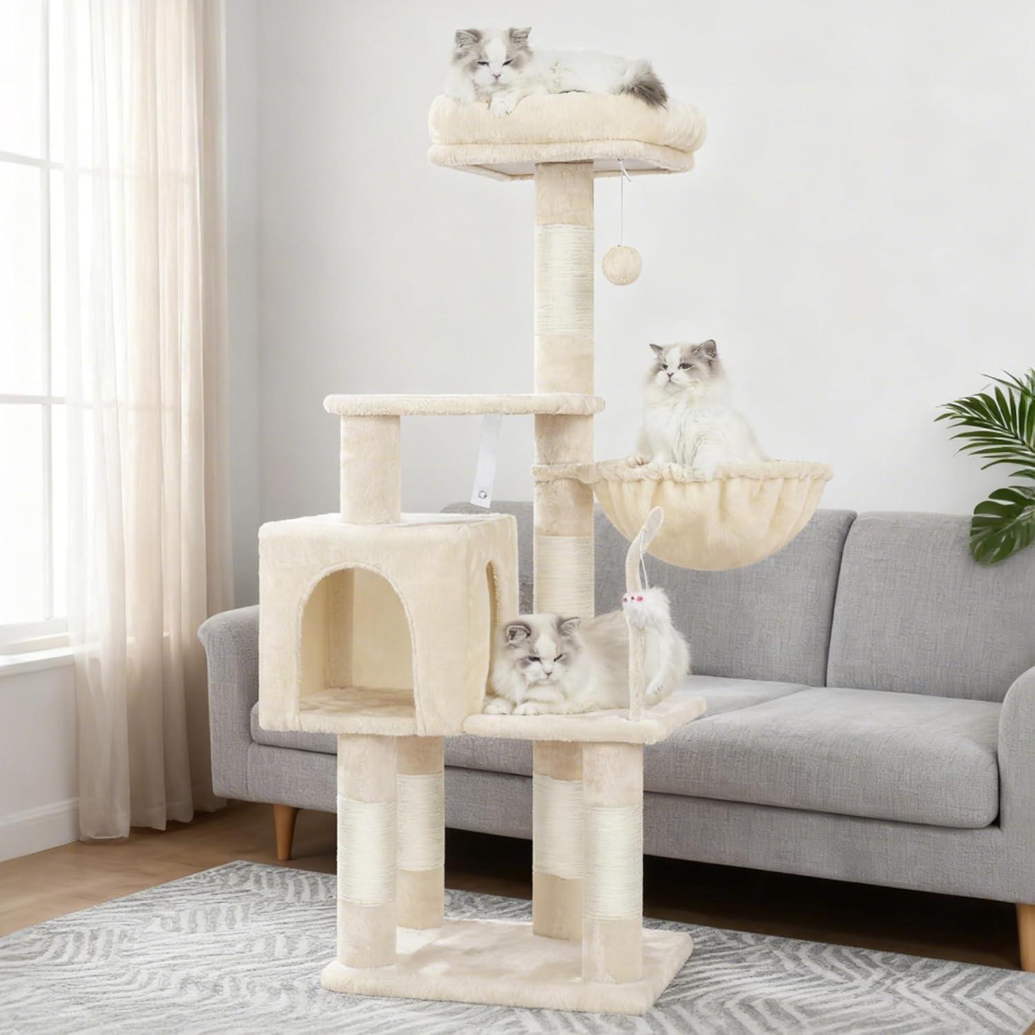 Árbol para Gatos Heybly 110 cm Beige con Juguete y Rascador
