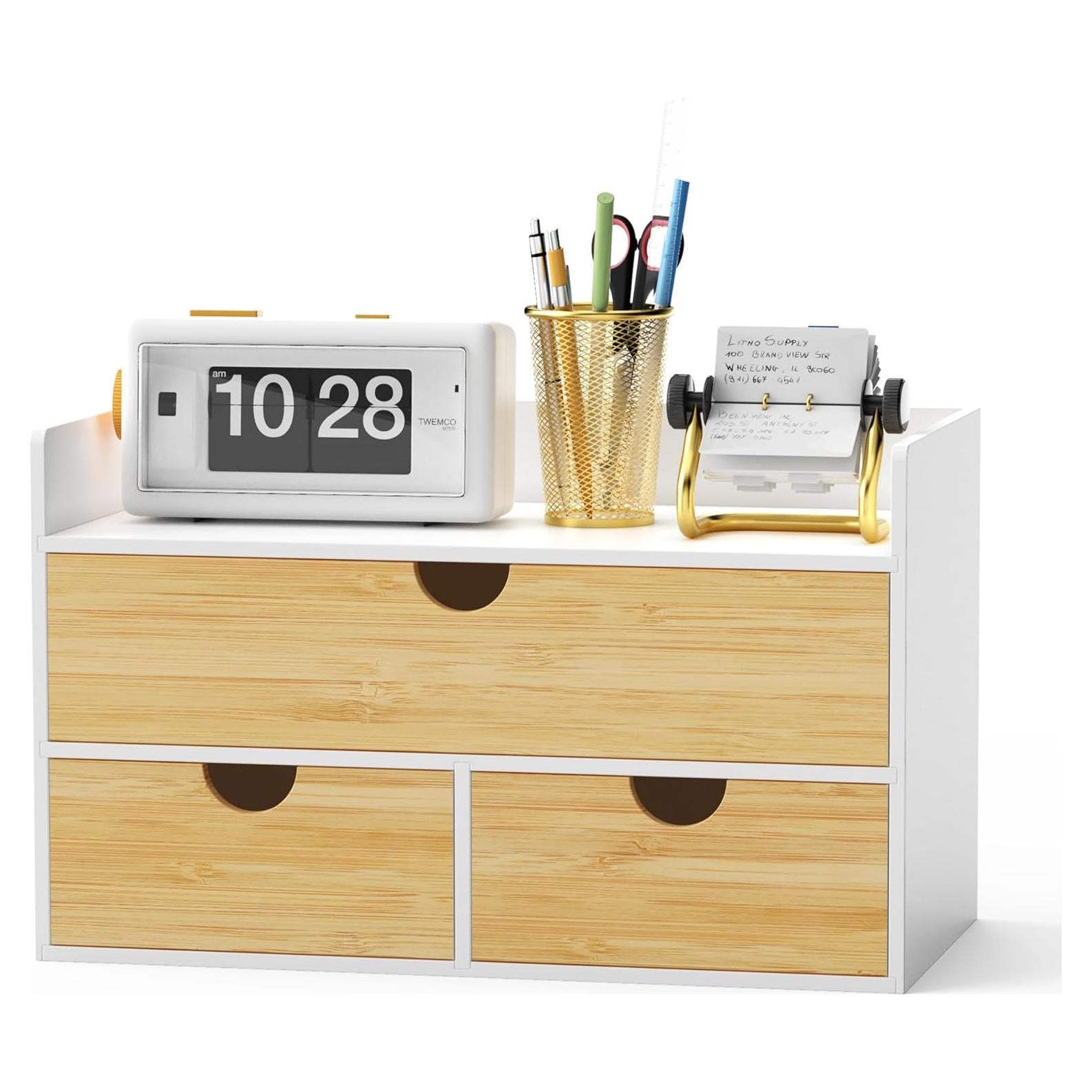 Organizador de Escritorio Wisuce de Bambú Natural con 3 Cajones