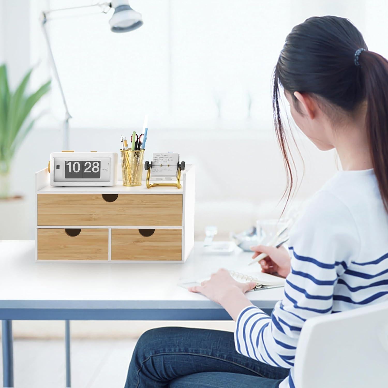 Organizador de Escritorio Wisuce de Bambú Natural con 3 Cajones