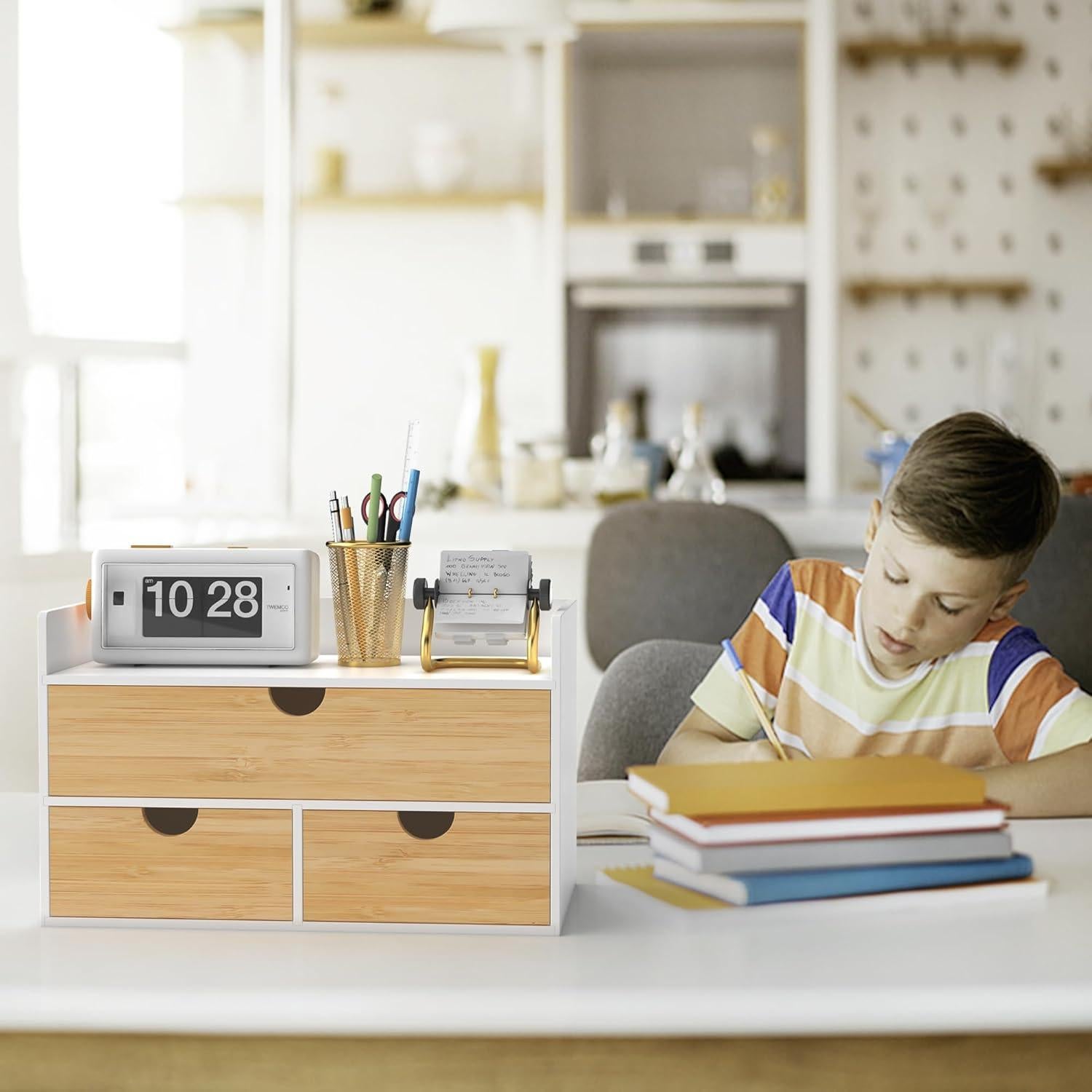 Organizador de Escritorio Wisuce de Bambú Natural con 3 Cajones