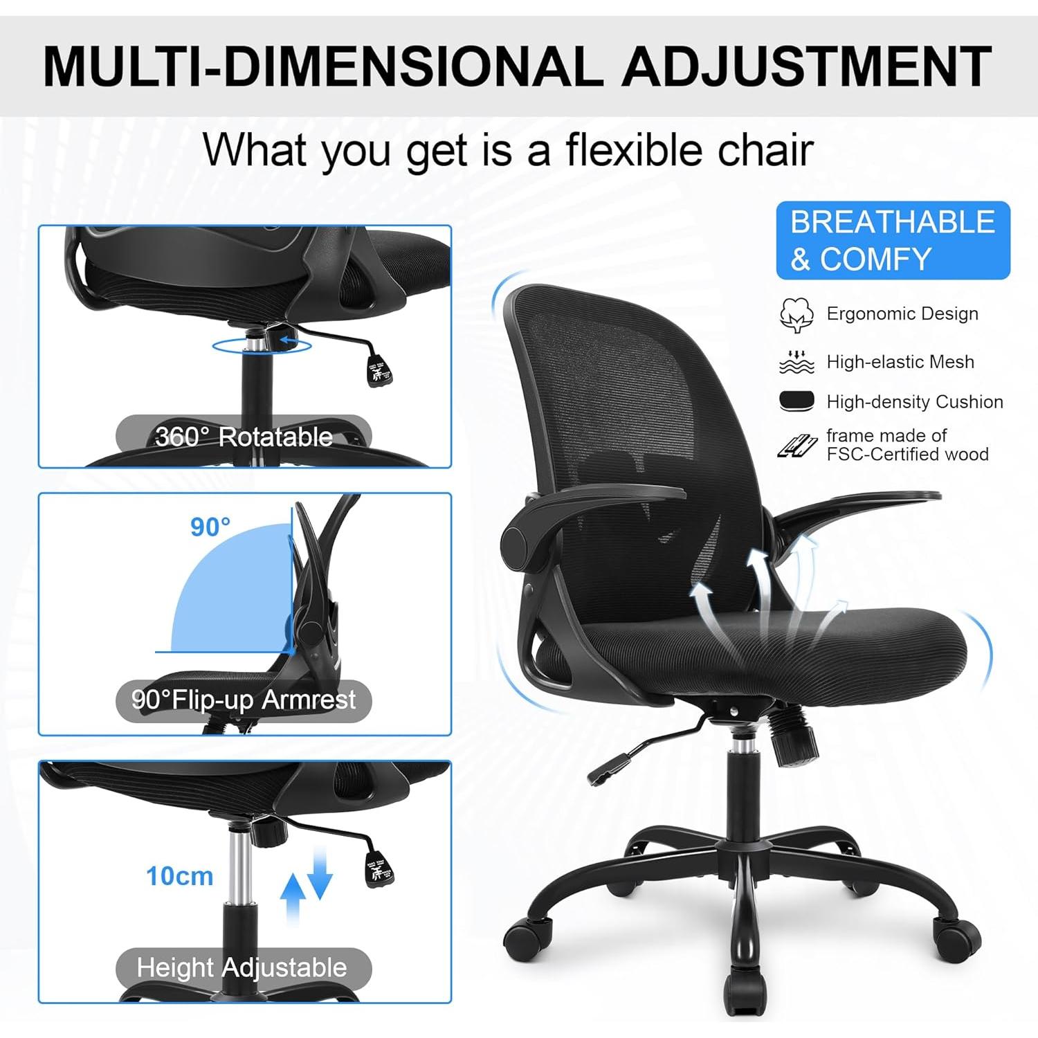 Silla de Oficina Ergonómica Primy PR-934 Negra con Soporte Lumbar