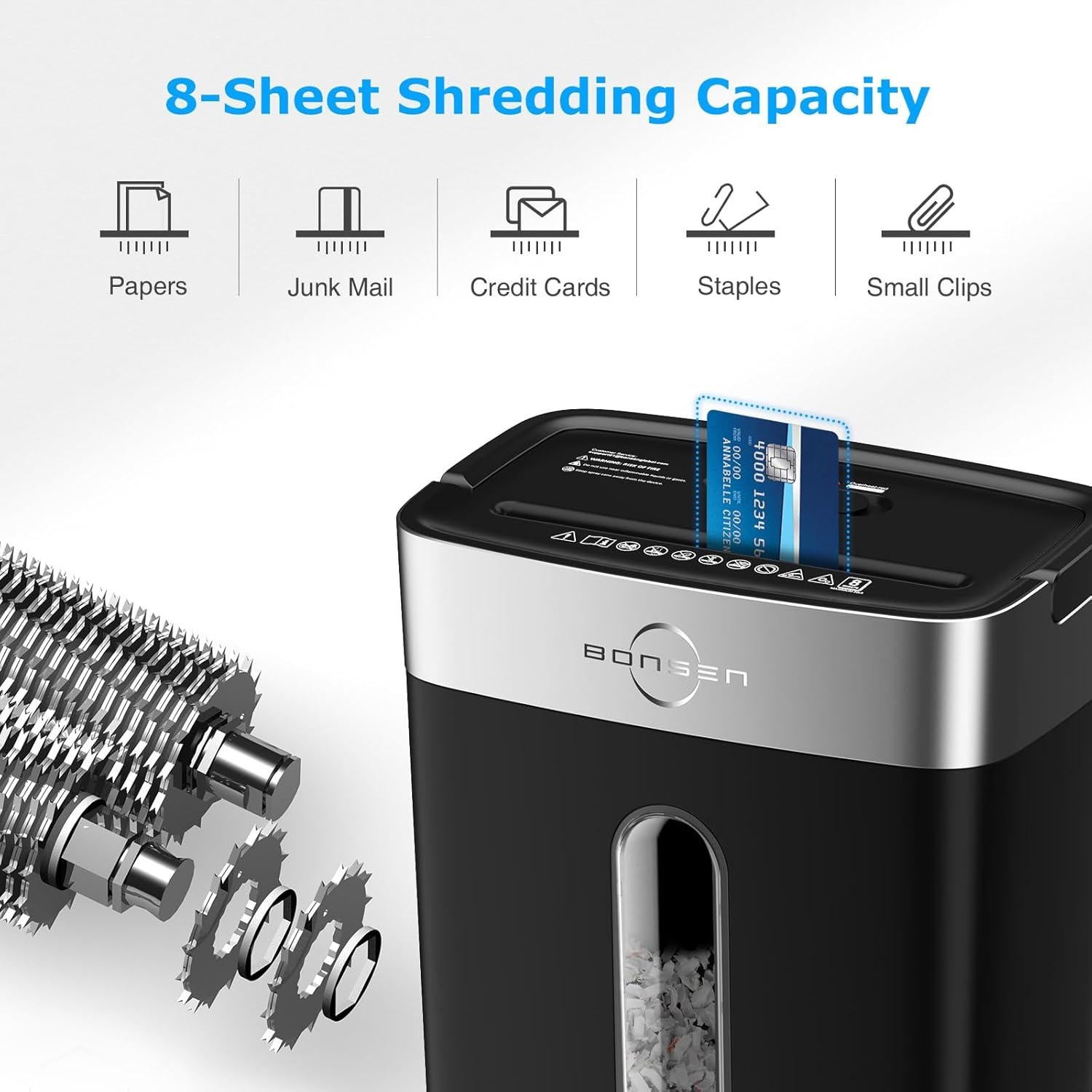 Trituradora de Papel BONSEN S3101 8 Hojas Corte Cruzado 4 Gal