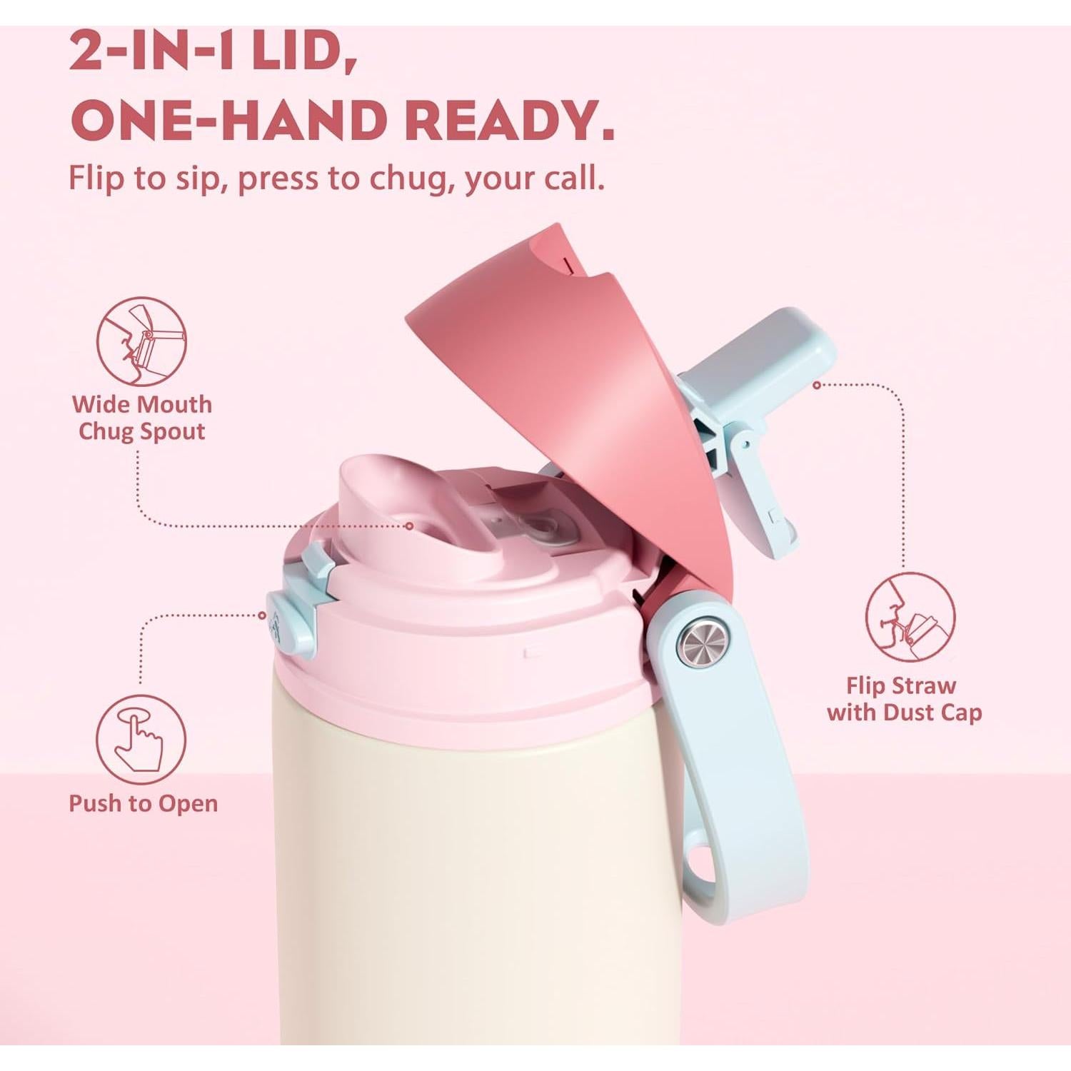 Botella de Agua Aislada POWCAN 24 oz con Tapa 2-en-1