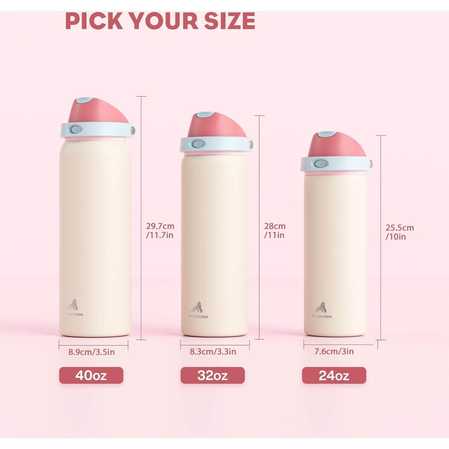 Botella de Agua Aislada POWCAN 24 oz con Tapa 2-en-1