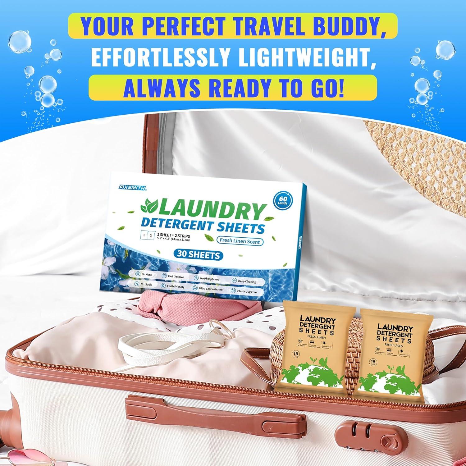 Hojas de Detergente para Ropa FIXSMITH - 30 Hojas Aroma Lino Fresco