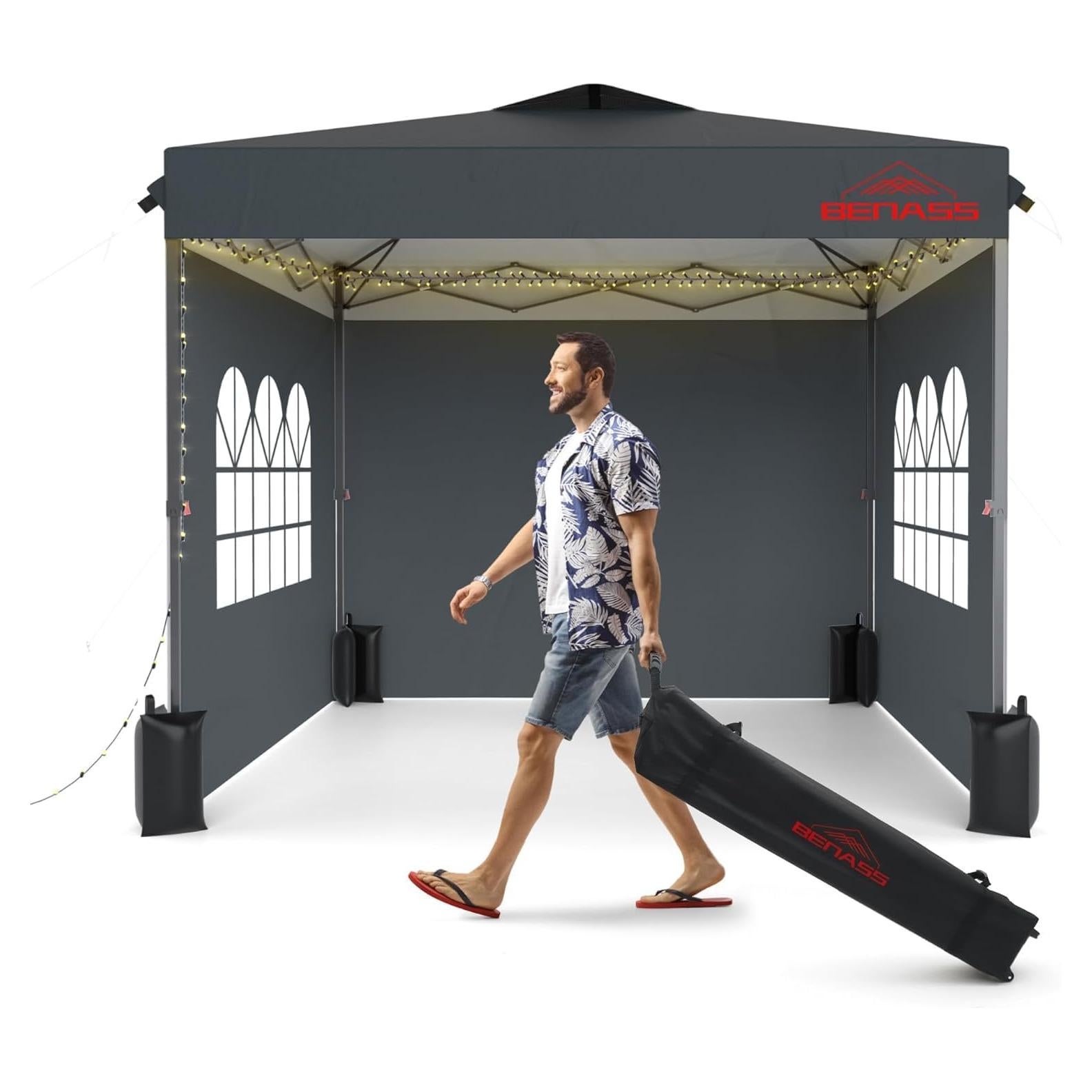 Carpa Pop Up 10x10 Benass Gris Resistente al Agua con Paredes