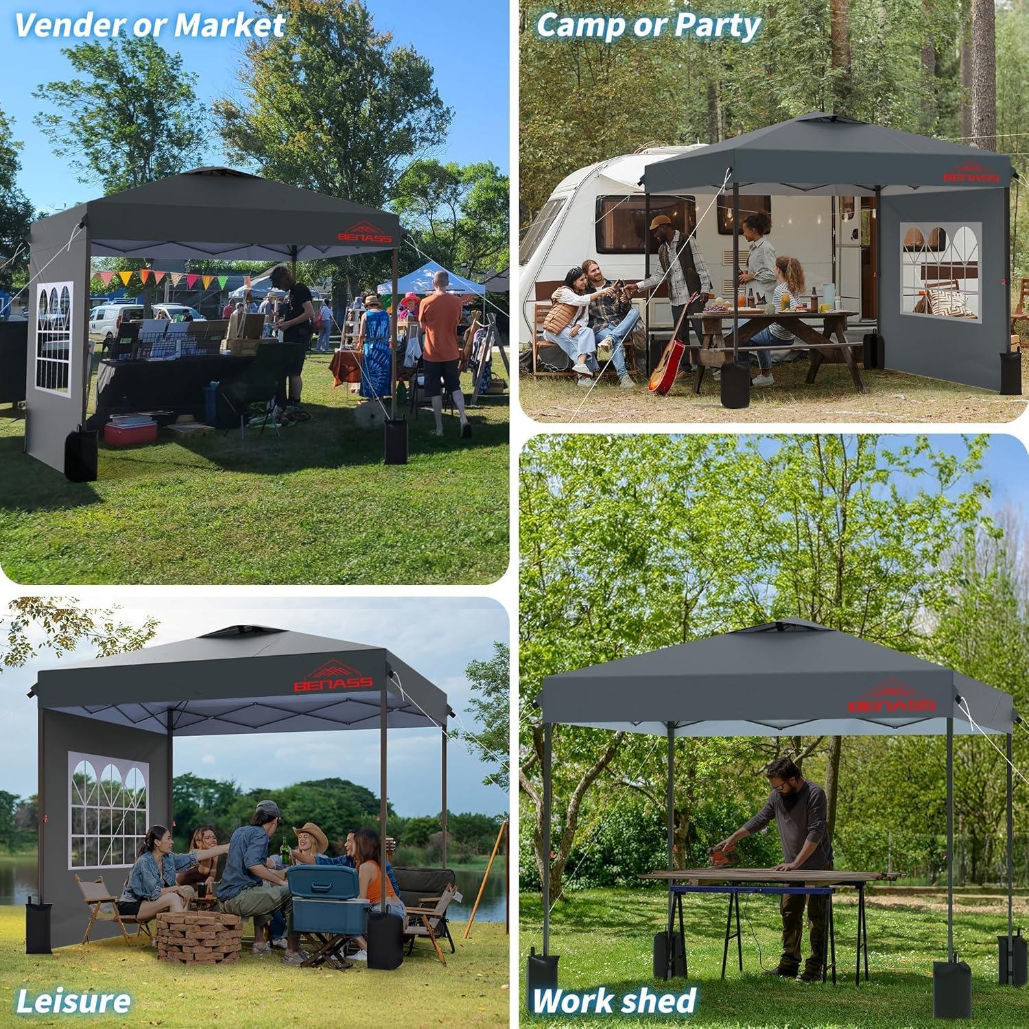 Carpa Pop Up 10x10 Benass Gris Resistente al Agua con Paredes