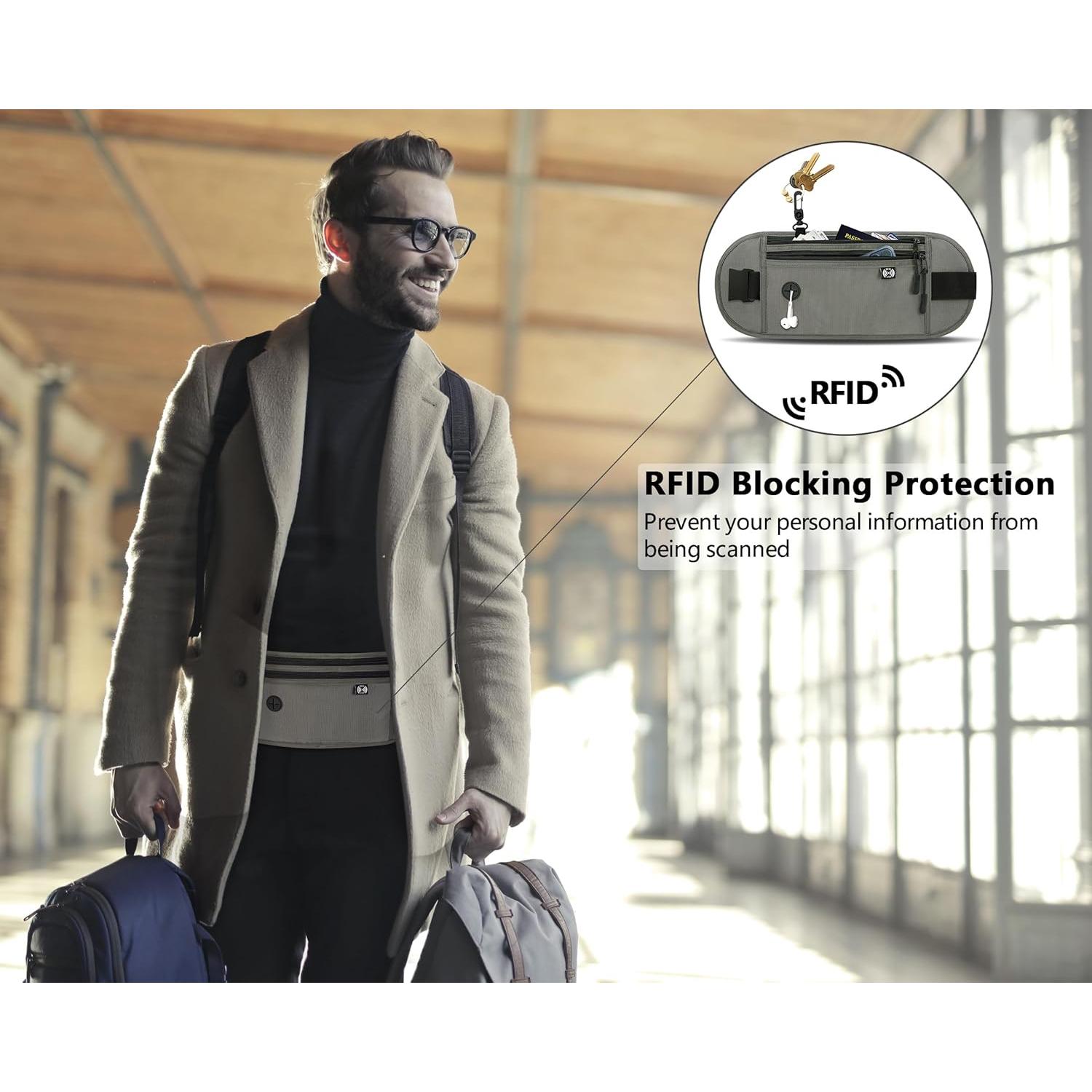 Cinturón de Dinero Oculto Ginsco Gris RFID Ajustable 14"