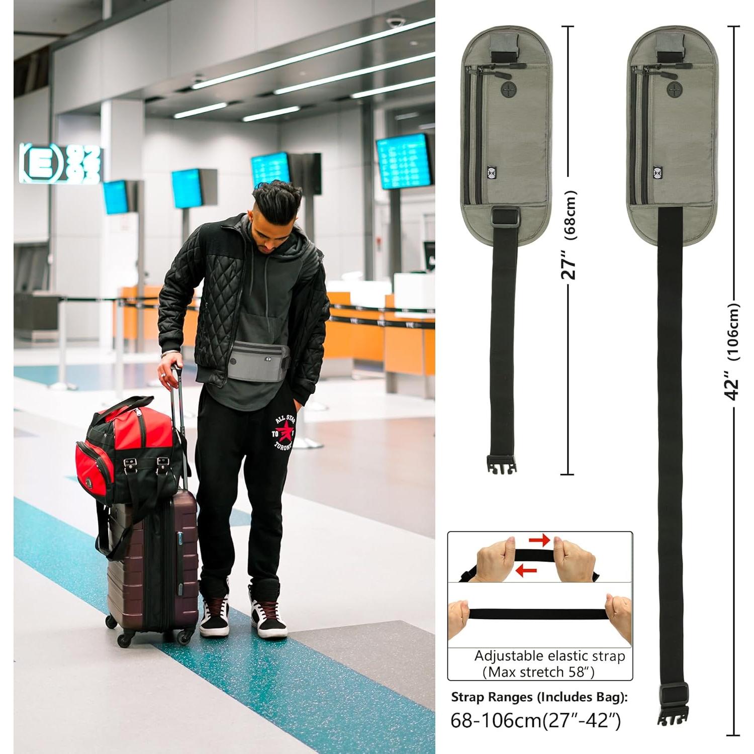 Cinturón de Dinero Oculto Ginsco Gris RFID Ajustable 14"