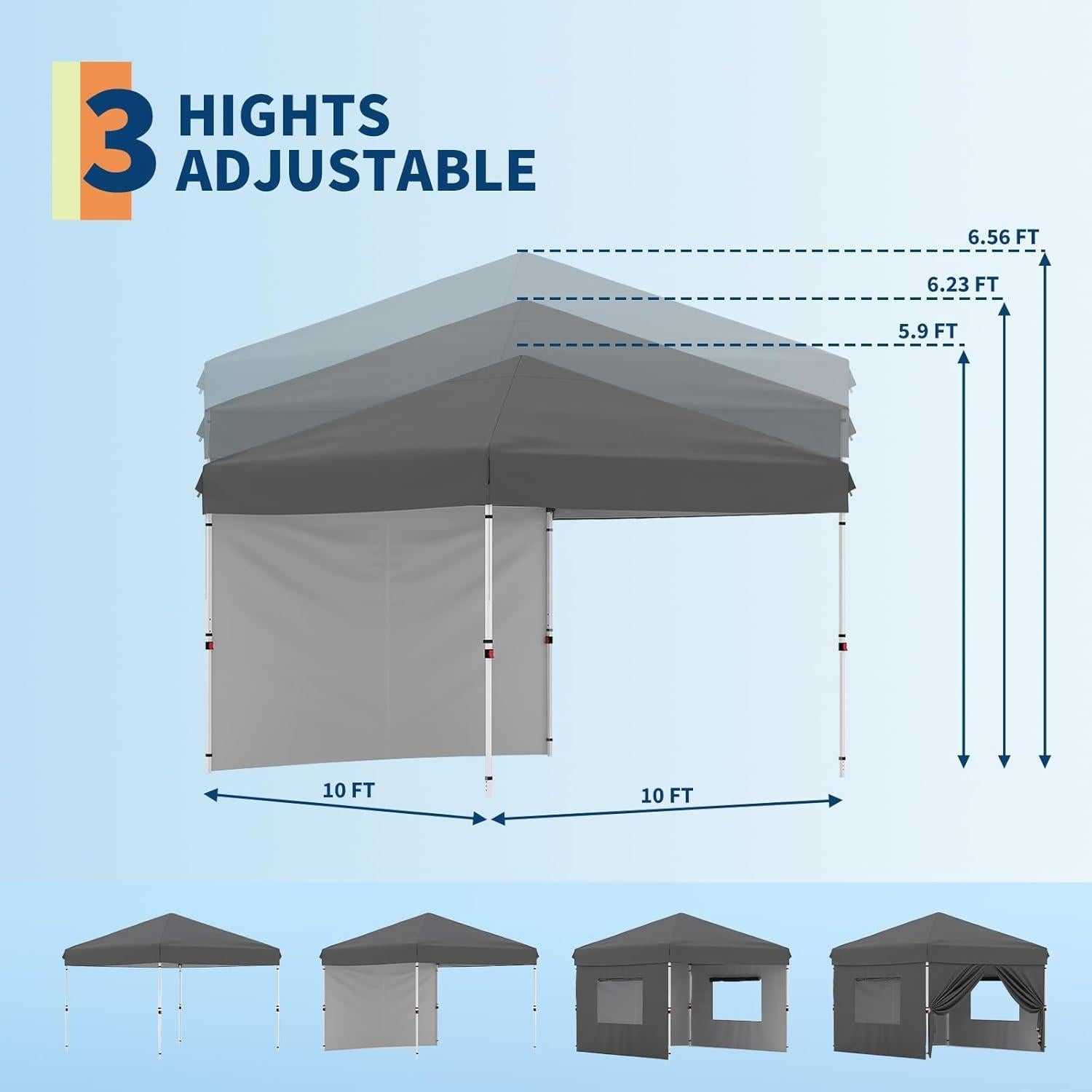 Carpa Plegable 3x3m Elementool con 1 Pared Lateral Impermeable