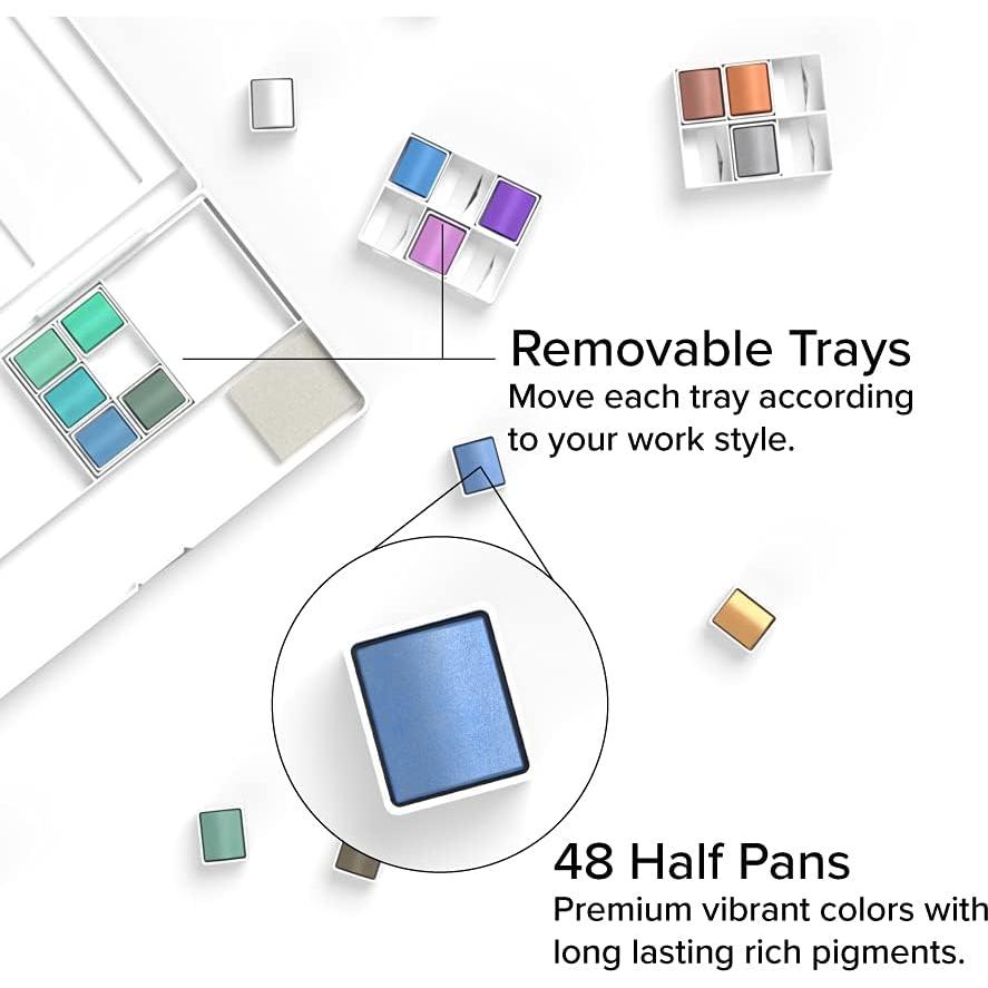 Paleta de Acuarelas Metálicas GenCrafts 24 Colores + 2 Pinceles