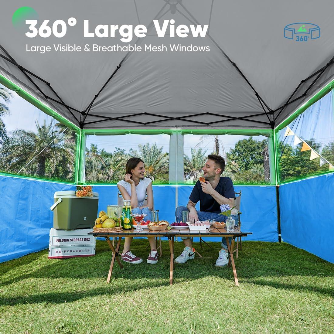 Quictent 10x10 Pop up Canopy Tent with Sidewalls, 2 in 1 Screened with Roll-up Mesh Window Sidewalls, One Person Set up for Camping, Backyard and Outdoor Events
