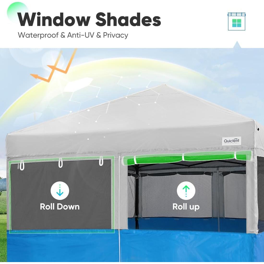 Quictent 10x10 Pop up Canopy Tent with Sidewalls, 2 in 1 Screened with Roll-up Mesh Window Sidewalls, One Person Set up for Camping, Backyard and Outdoor Events