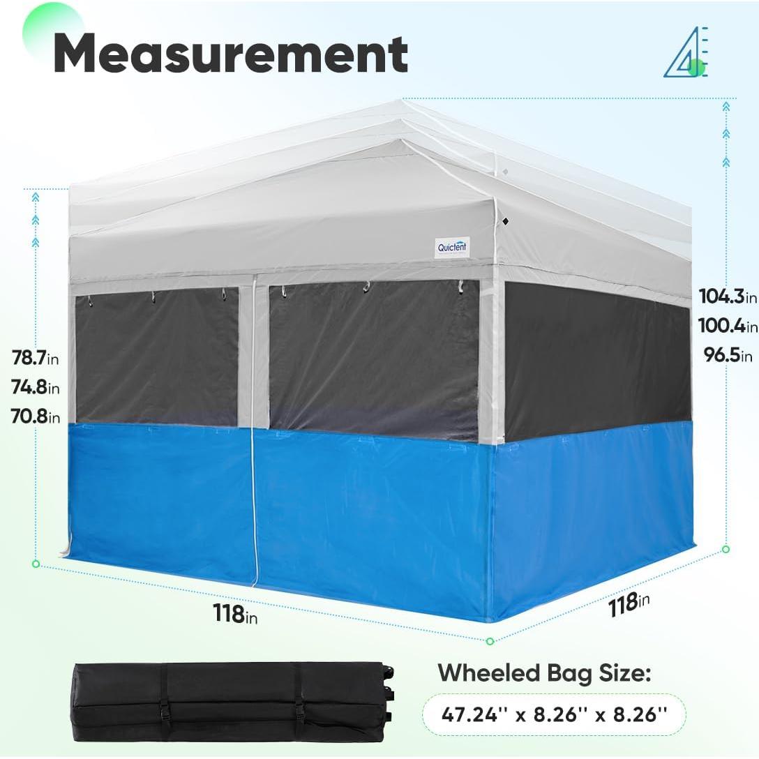 Quictent 10x10 Pop up Canopy Tent with Sidewalls, 2 in 1 Screened with Roll-up Mesh Window Sidewalls, One Person Set up for Camping, Backyard and Outdoor Events