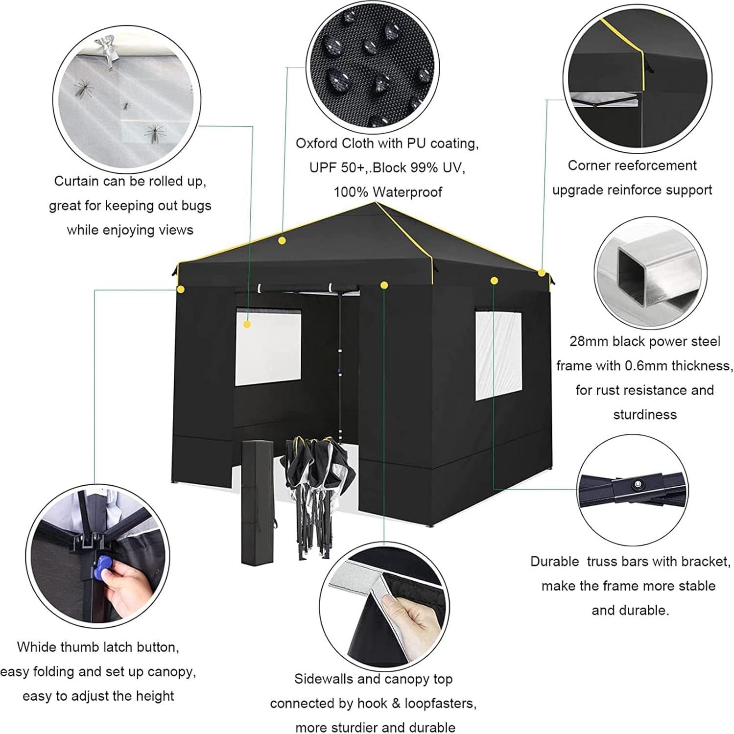 Carpa Plegable COBIZI 3x3m Impermeable con Ventanas Malla