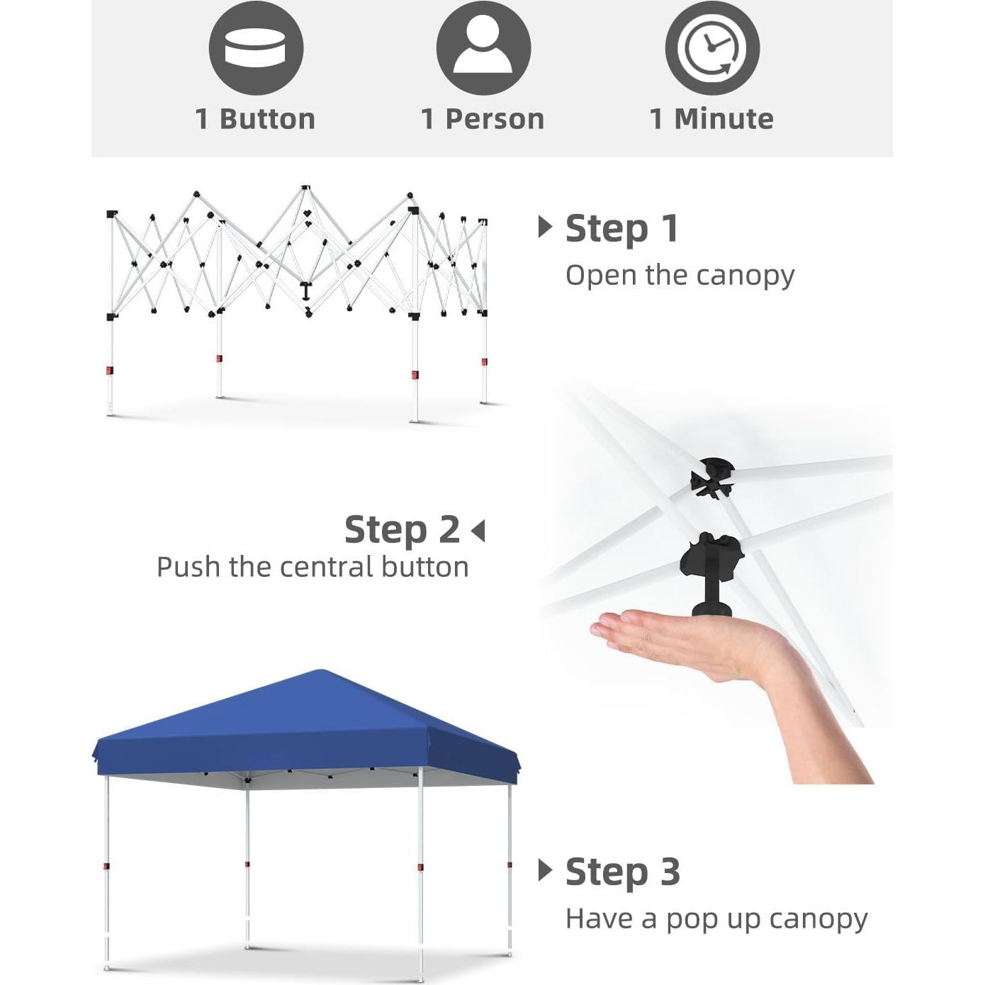 Carpa Plegable PeakPursuit 3.05x3.05m Azul con Protección UV
