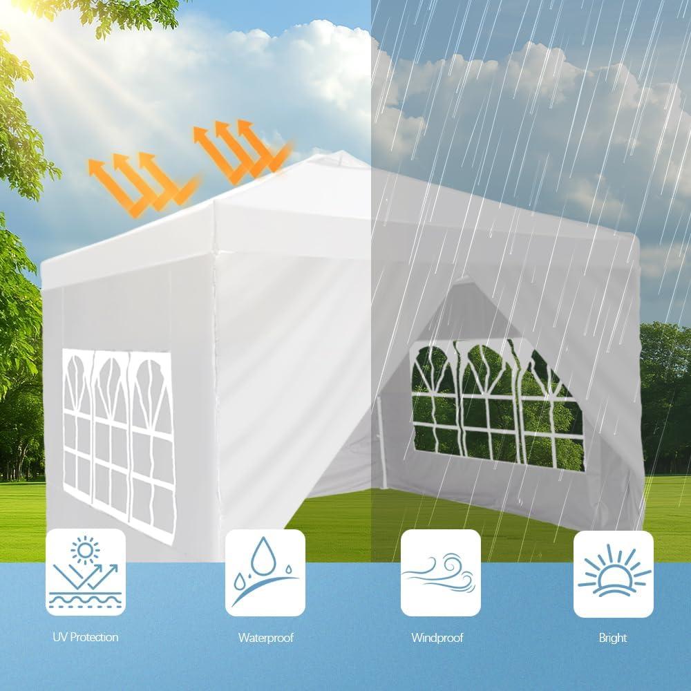 Carpa Plegable 3x3m KRIPOWA Blanca Impermeable con Paredes