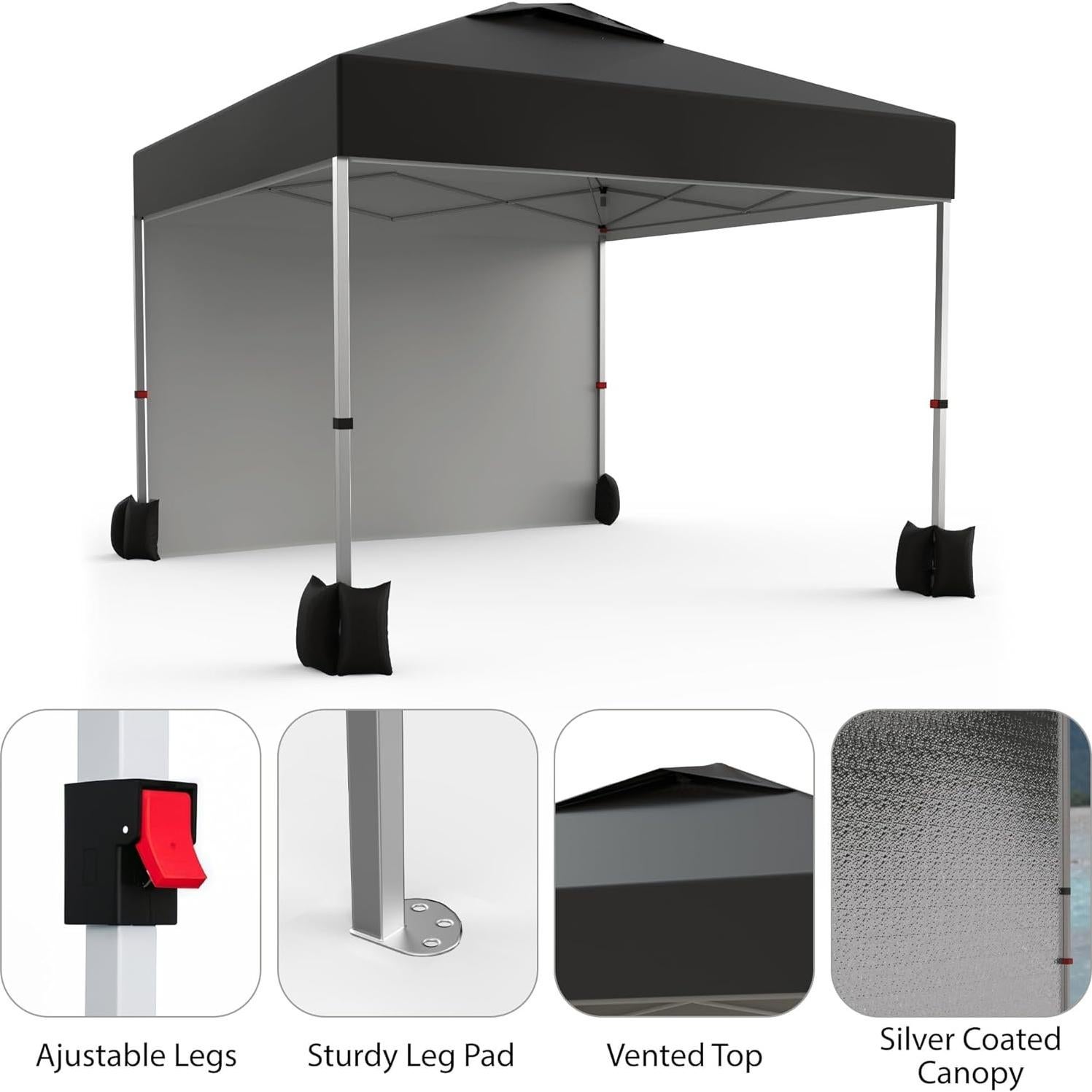 Carpa Portátil 3x3m LinTimes Negra con Techo Ventilado