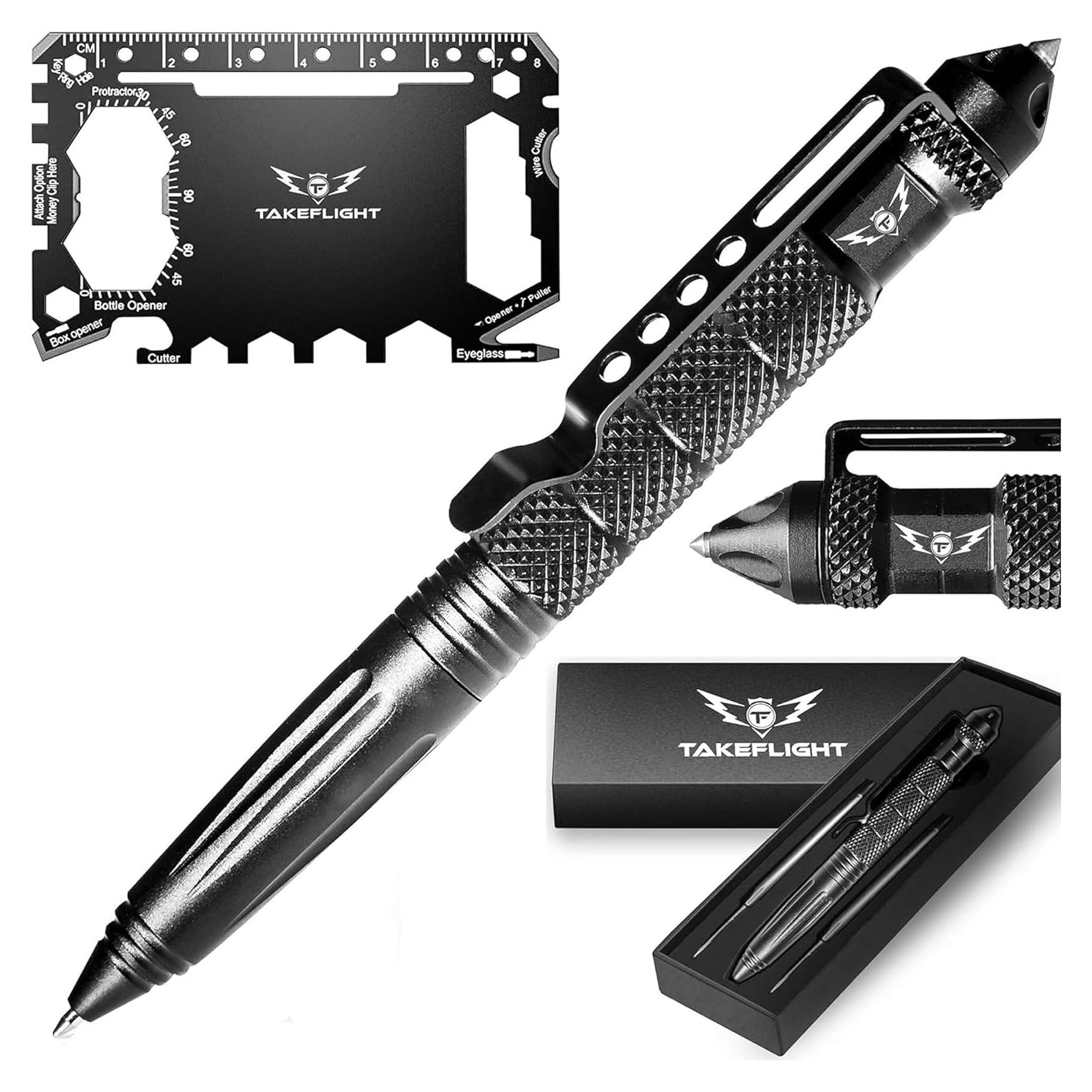 Bolígrafo Táctico TF TAKEFLIGHT - EDC Supervivencia Negro