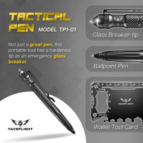 Bolígrafo Táctico TF TAKEFLIGHT - EDC Supervivencia Negro