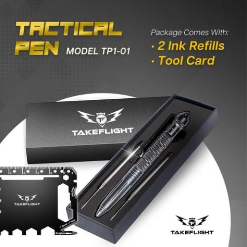 Bolígrafo Táctico TF TAKEFLIGHT - EDC Supervivencia Negro