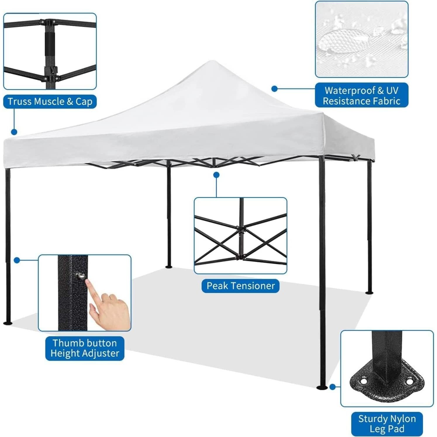 Carpa Plegable Bigacc 3x3m Blanca con Bolsa y Accesorios