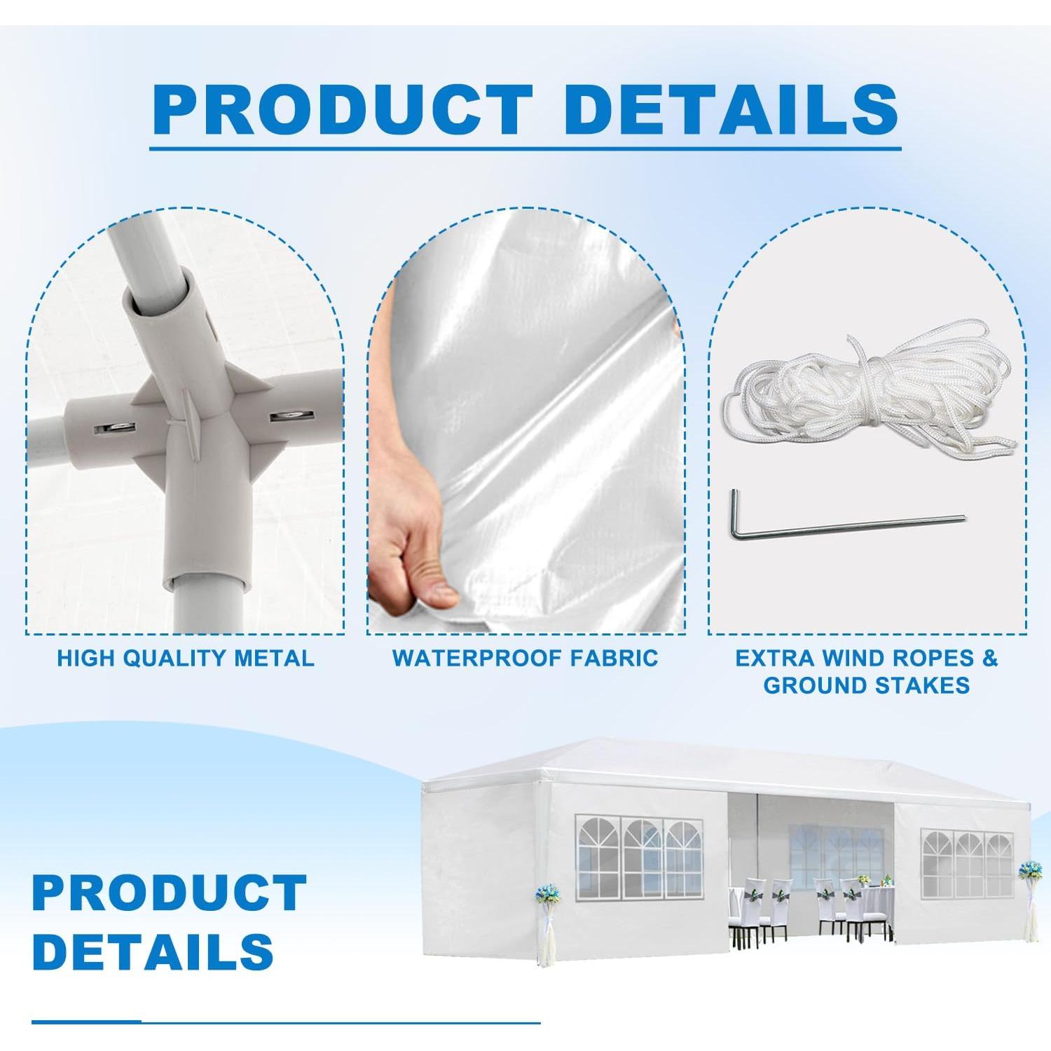 Carpa Plegable AYJOIR 10x9m Blanca con 8 Paredes Laterales