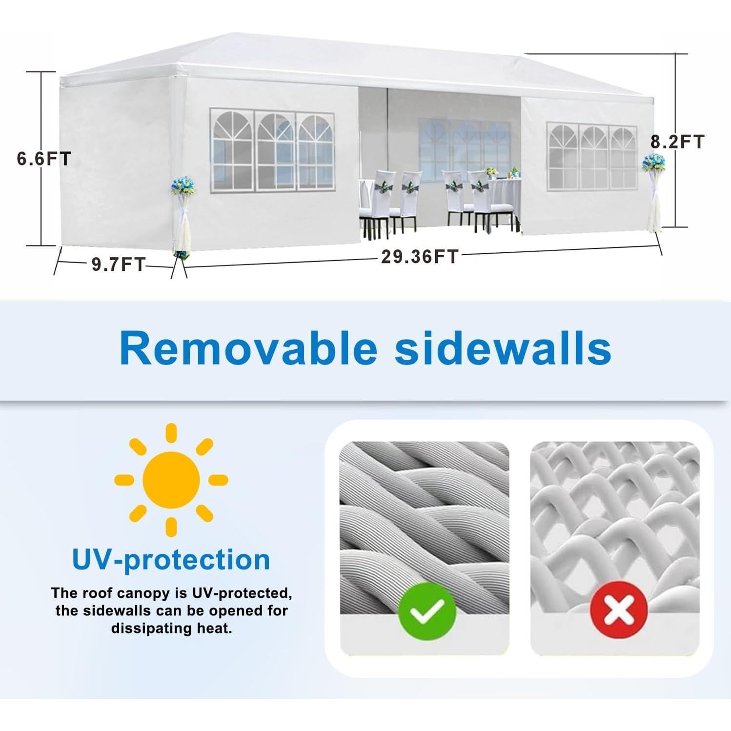Carpa Plegable AYJOIR 10x9m Blanca con 8 Paredes Laterales