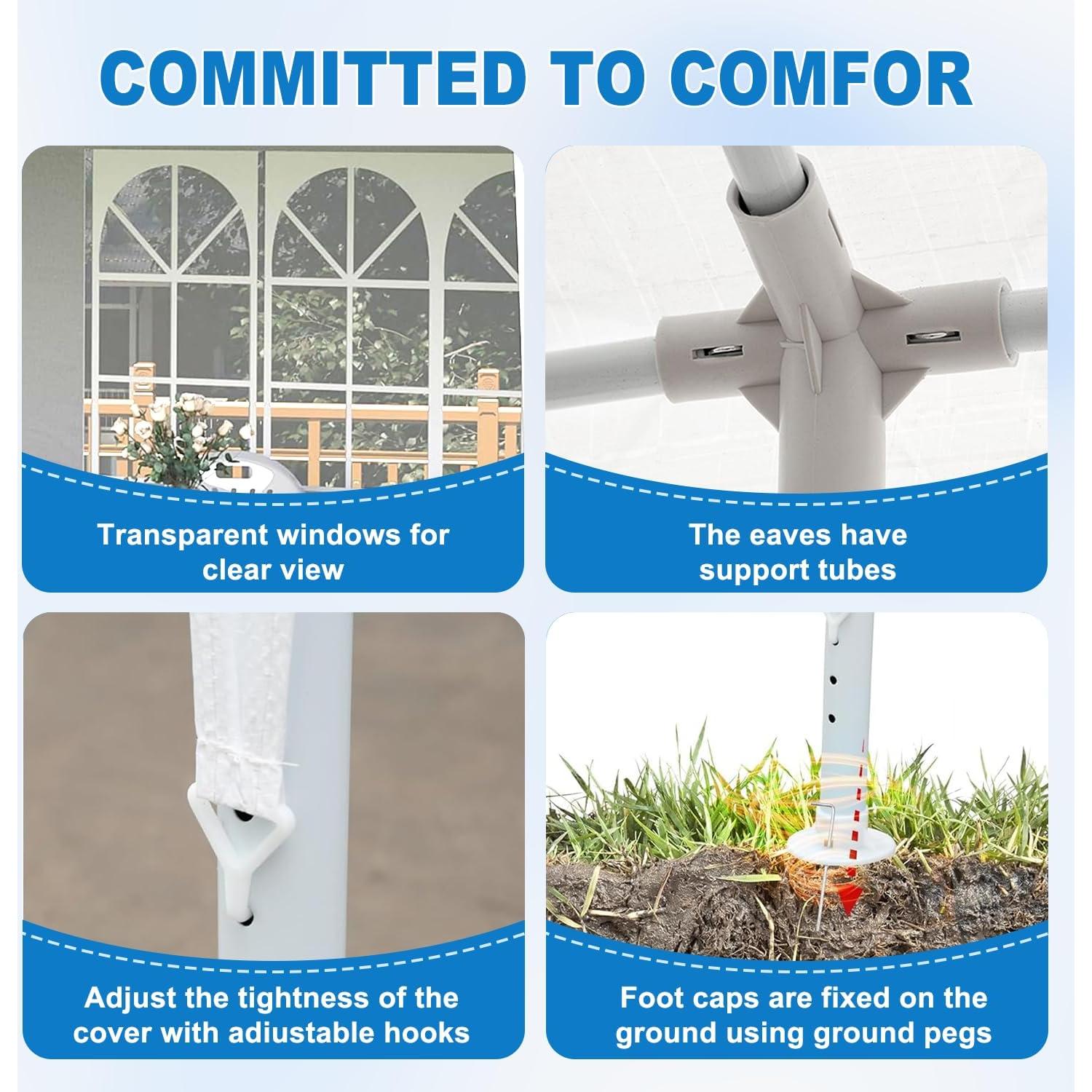 Carpa Plegable AYJOIR 10x9m Blanca con 8 Paredes Laterales