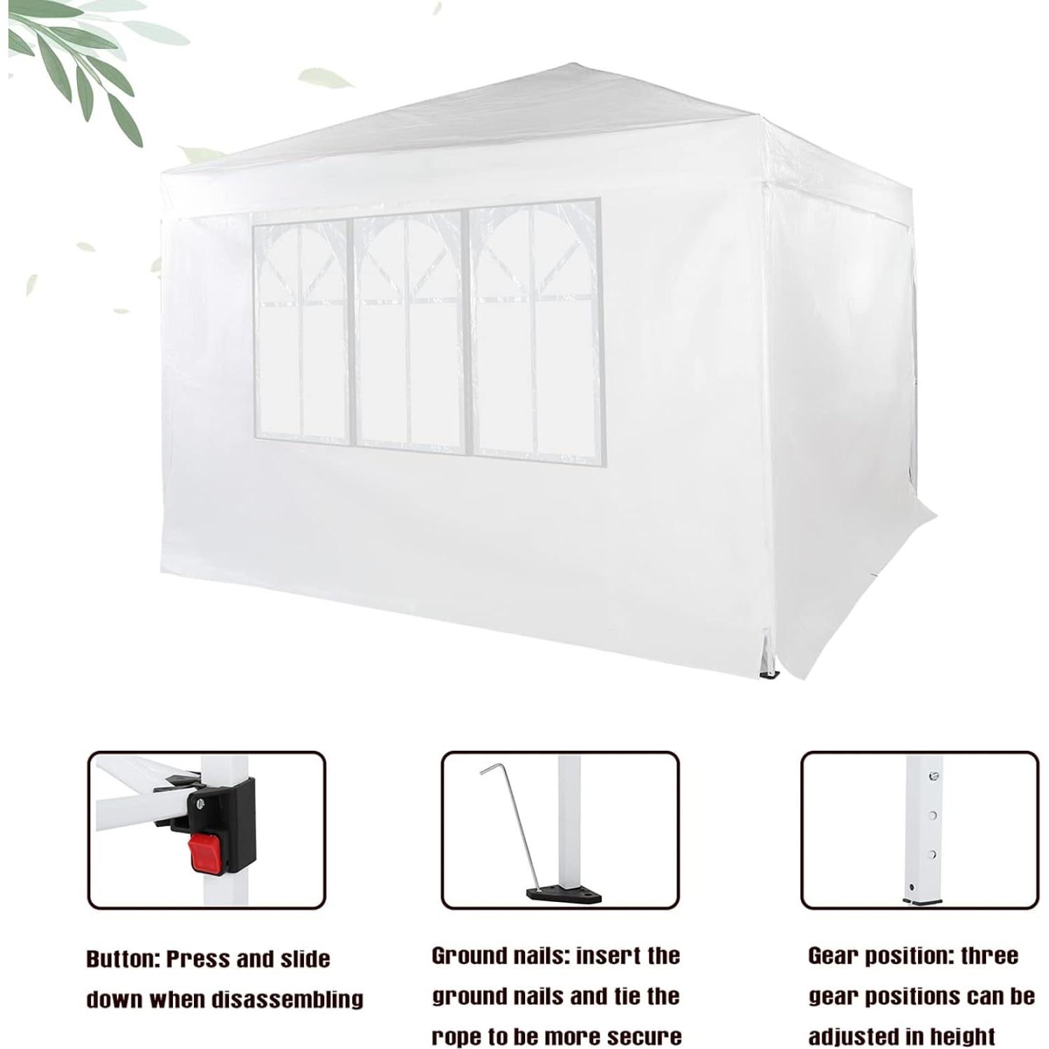 Carpa de Dosel Instantánea Stephi 3x3m Impermeable con 4 Paredes