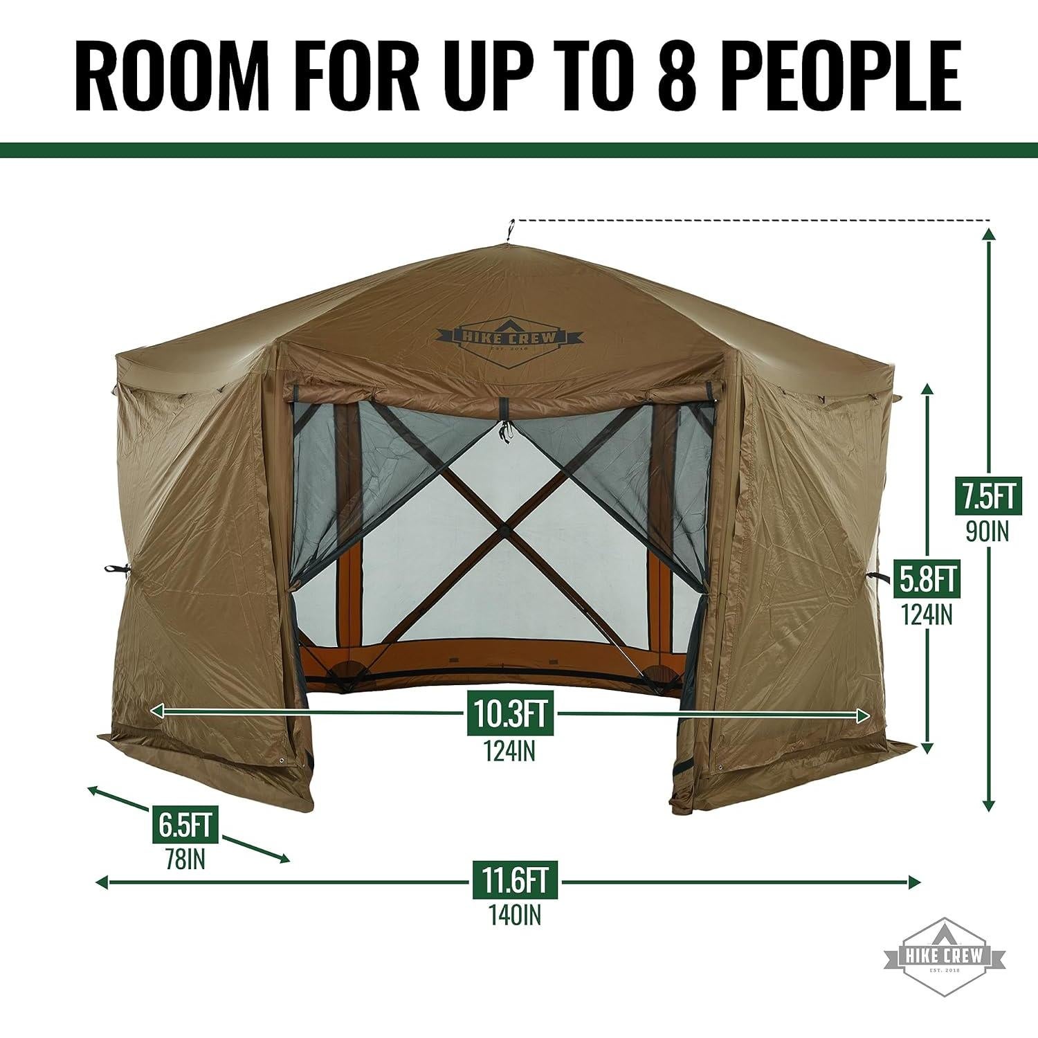 Carpa Plegable Hike Crew 12x12 Pies para Camping 8 Personas
