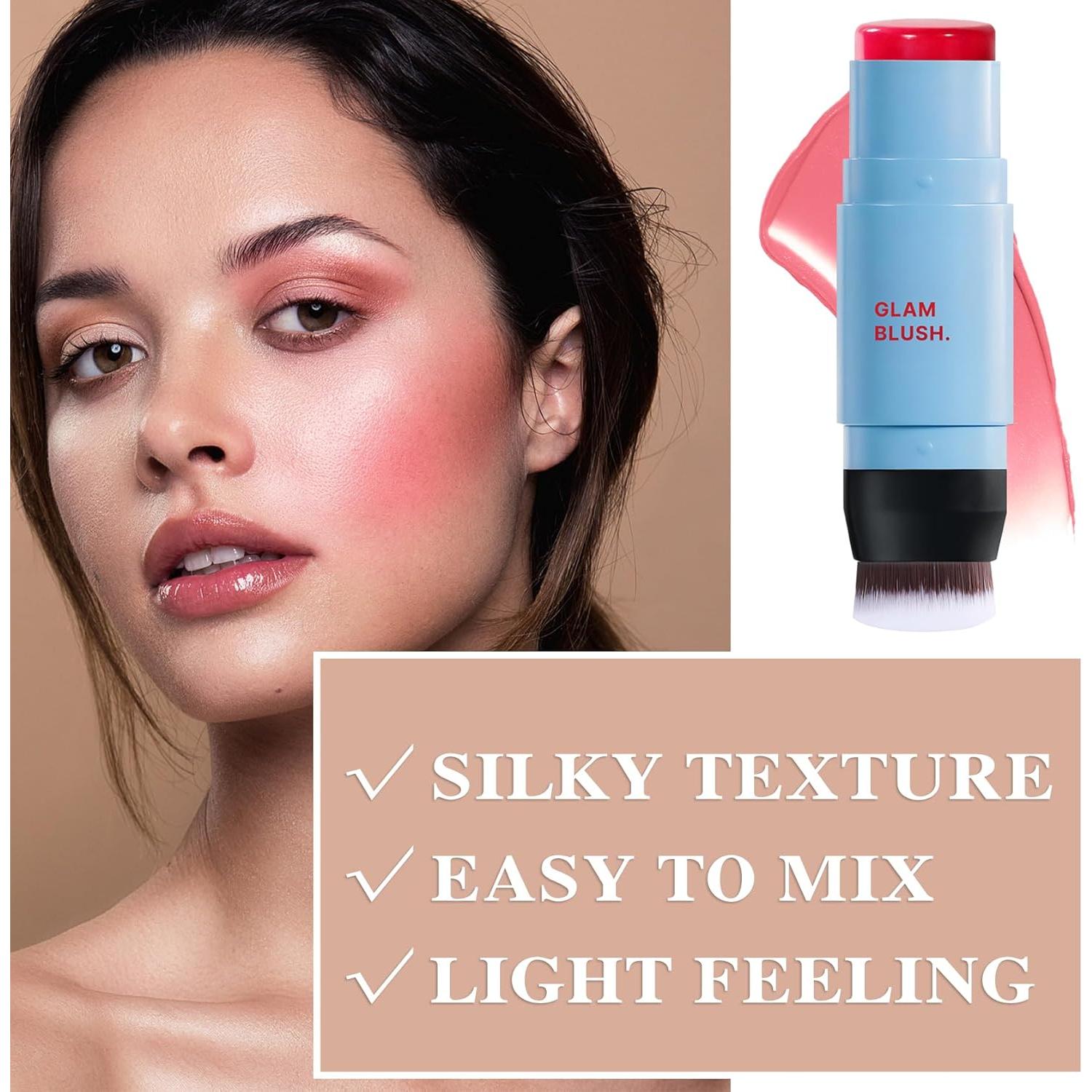 Bastón de Rubor Crema LZYLLS 2 en 1 con Brocha - Ligero y Duradero