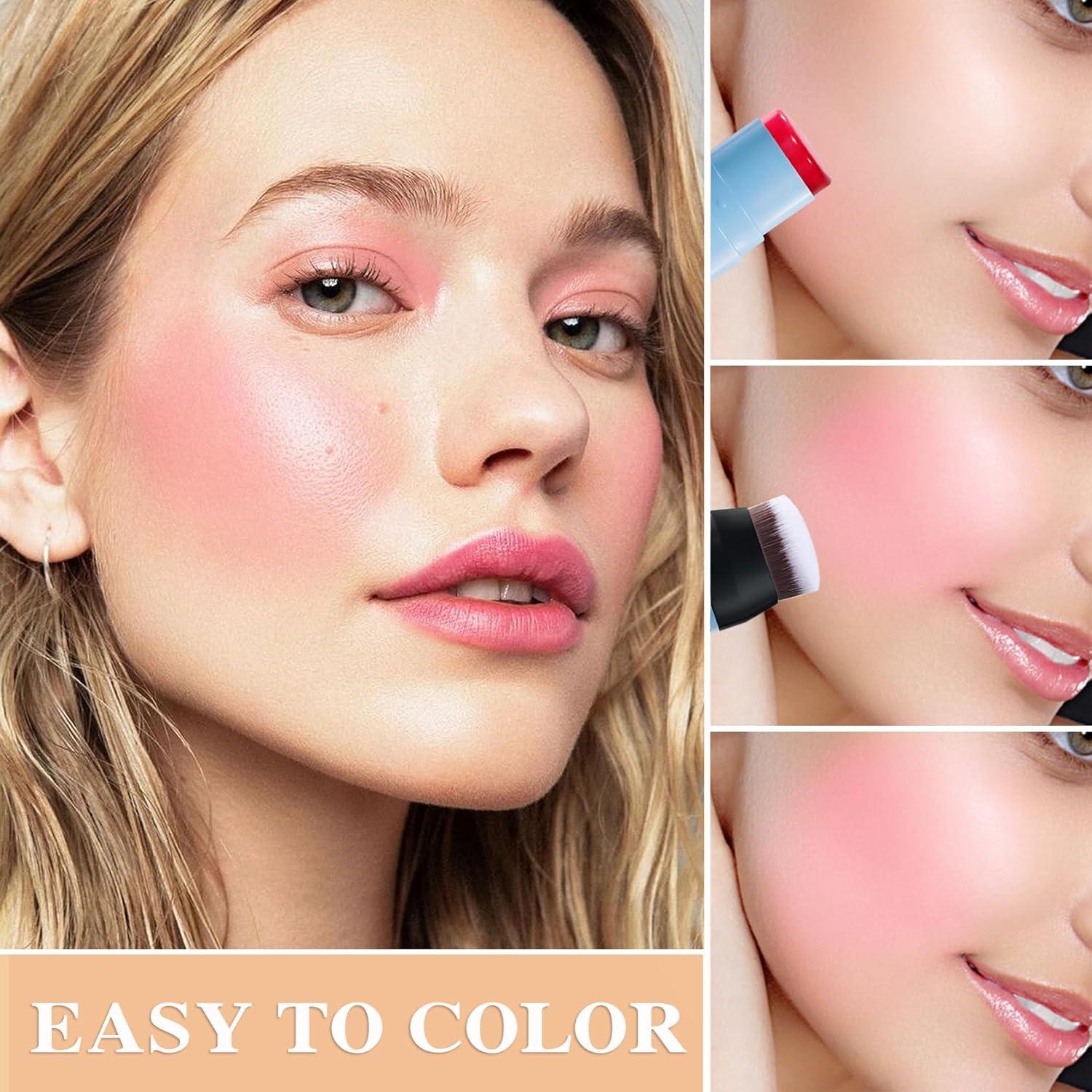 Bastón de Rubor Crema LZYLLS 2 en 1 con Brocha - Ligero y Duradero