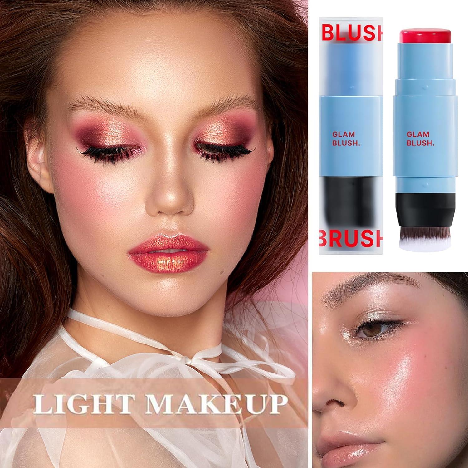 Bastón de Rubor Crema LZYLLS 2 en 1 con Brocha - Ligero y Duradero