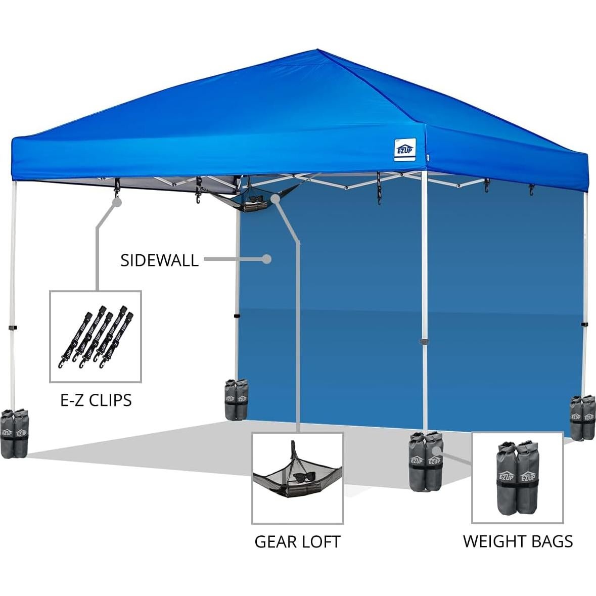 Carpa Plegable E-Z UP Envoy Plus 3x3m Azul con Pared Lateral