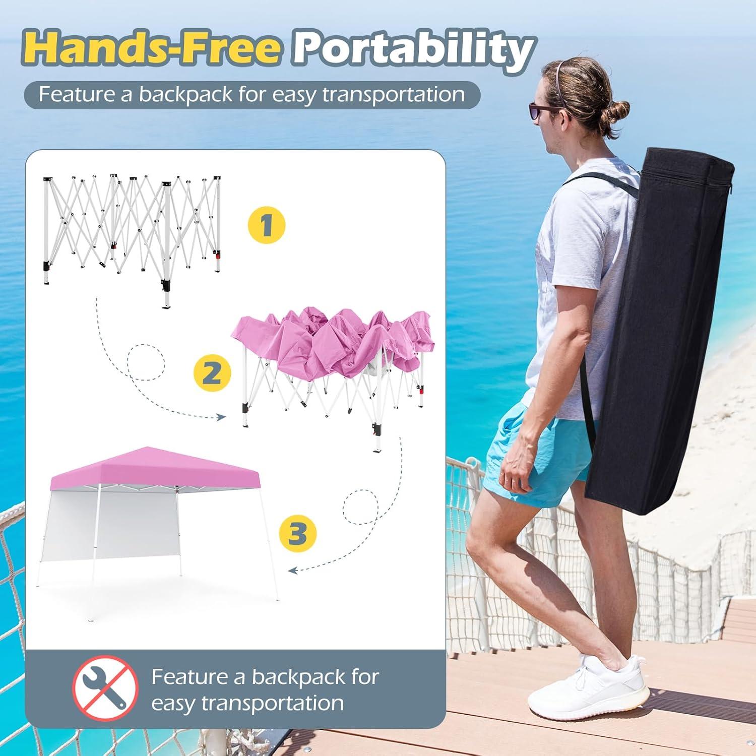 Toldo Plegable Nightcore 3x3 m UPF 50+ con Pared Lateral Rosa