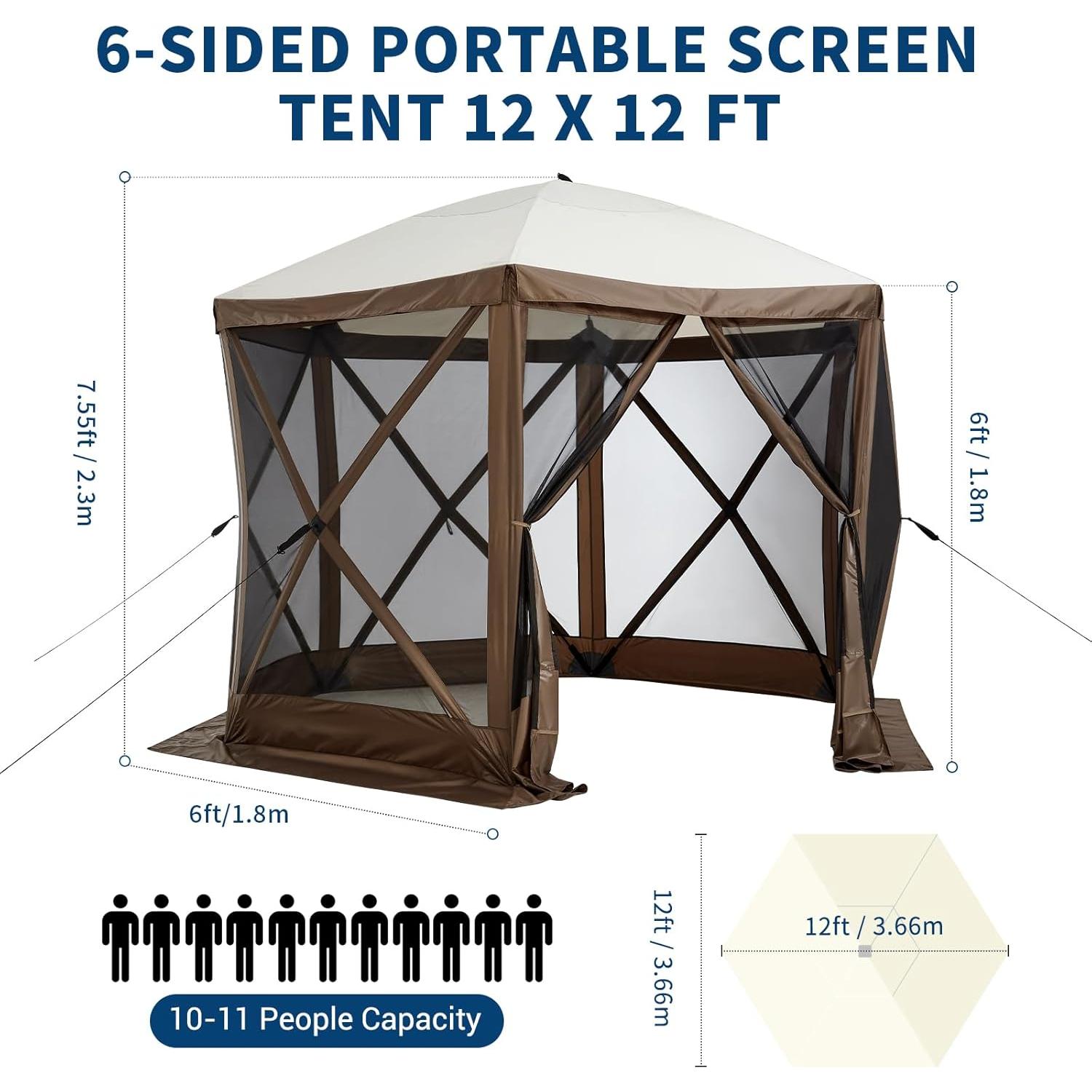 Carpa Gazebo Portátil MERXENG 12x12FT con Mosquitera