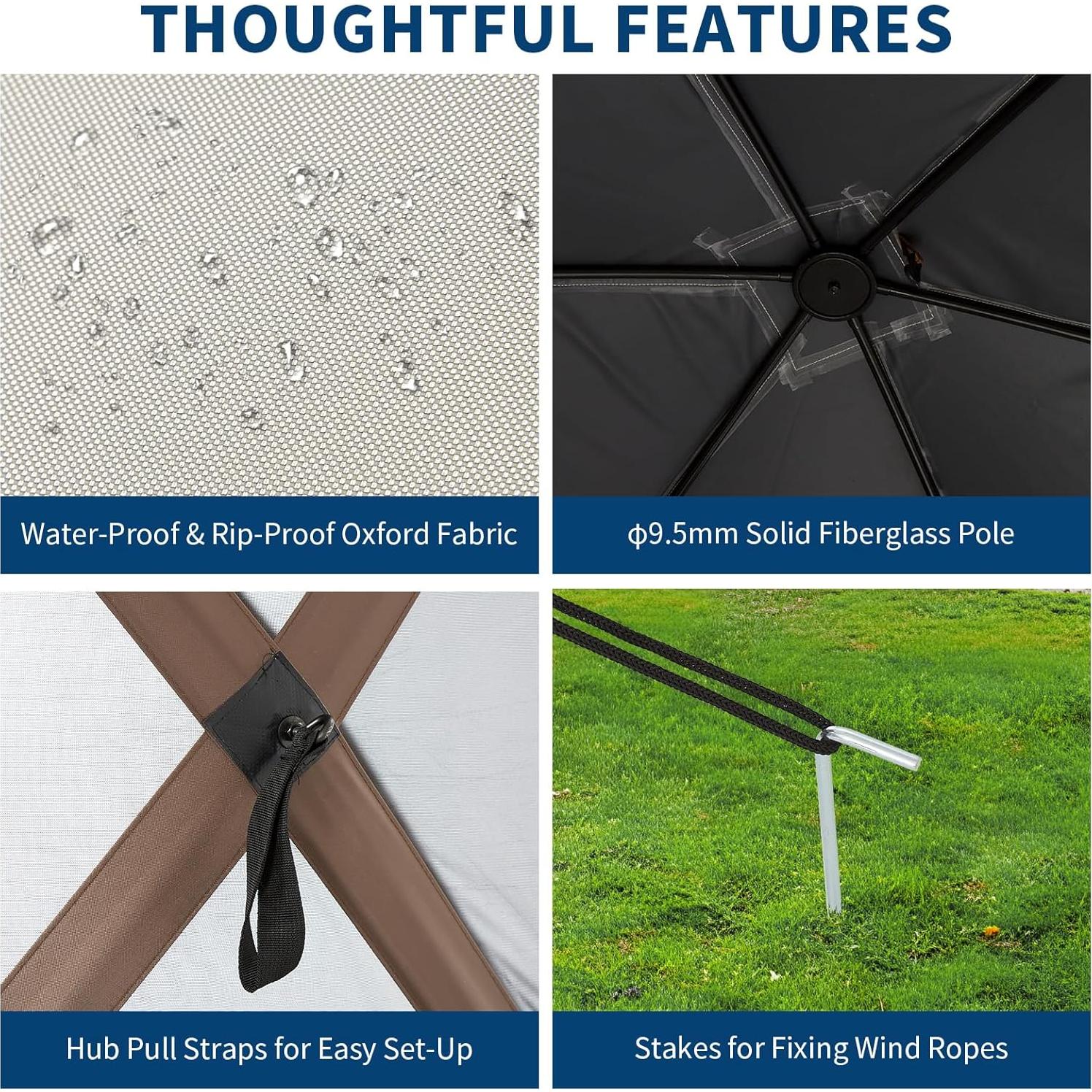 Carpa Gazebo Portátil SLEKVERSA 3.6x3.6m con Mosquitera