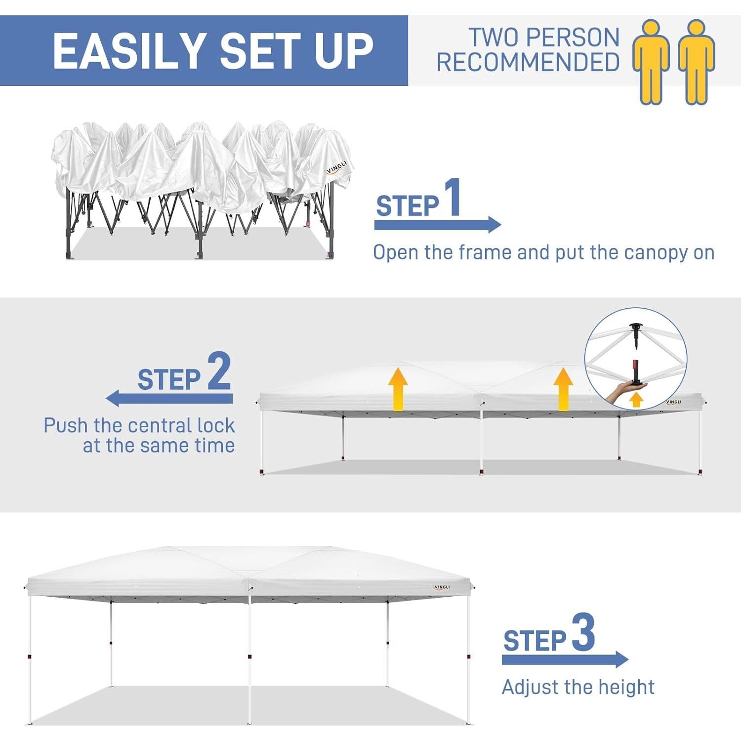 Carpa Pop Up VINGLI 10x6 m Blanca con Paredes Laterales