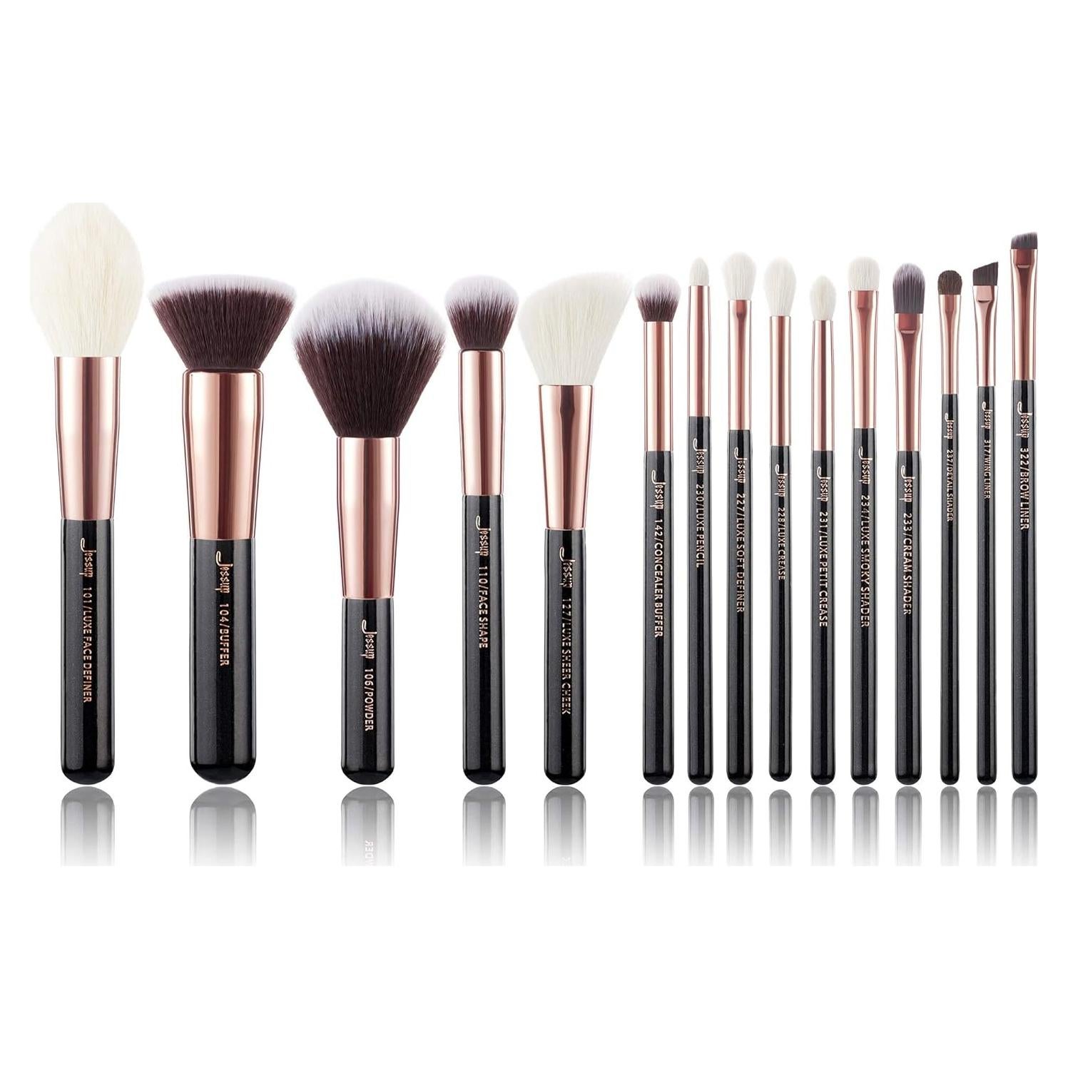 Juego de Brochas de Maquillaje Jessup 15 Piezas Rosa Oro/Negro