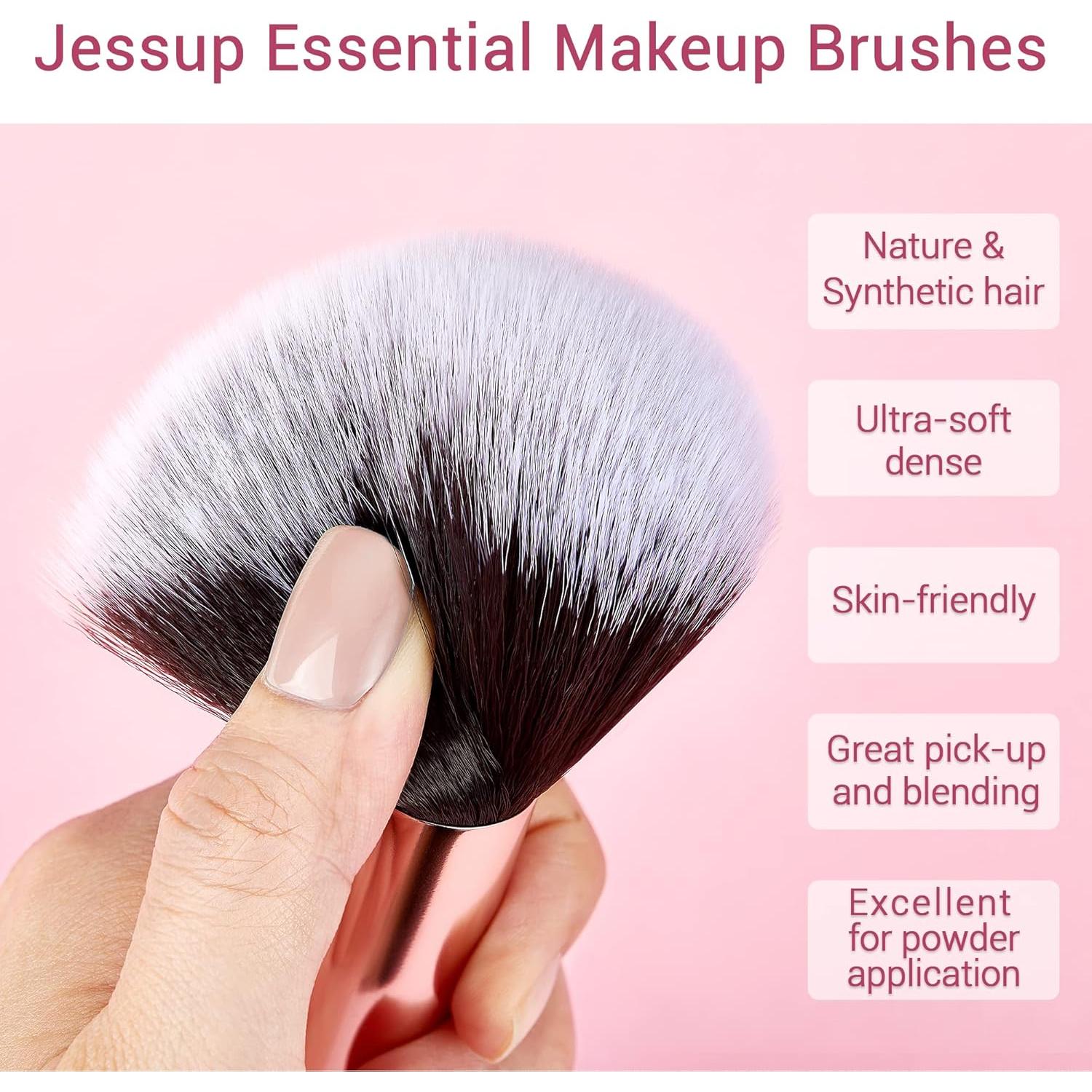 Juego de Brochas de Maquillaje Jessup 15 Piezas Rosa Oro/Negro