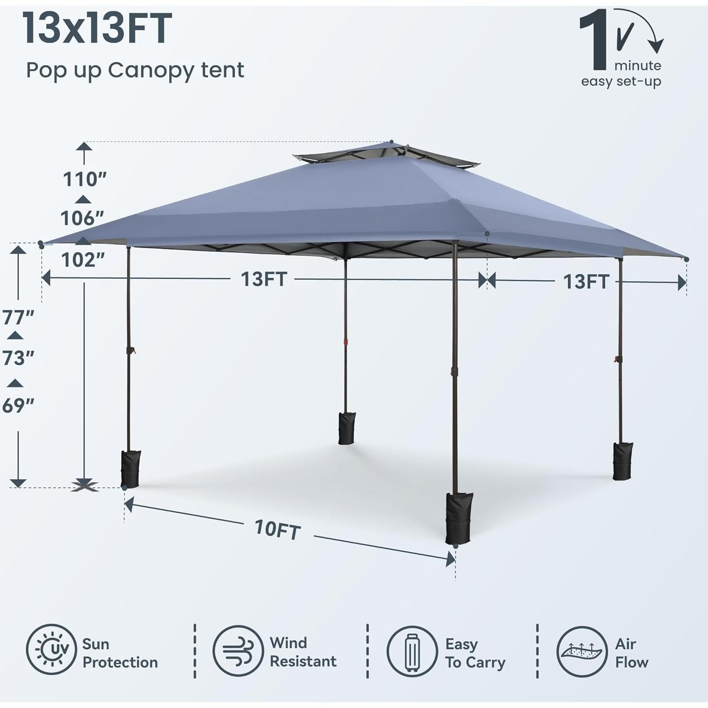 Carpa Plegable PHI VILLA 3.96x3.96m Gris Resistente al Agua