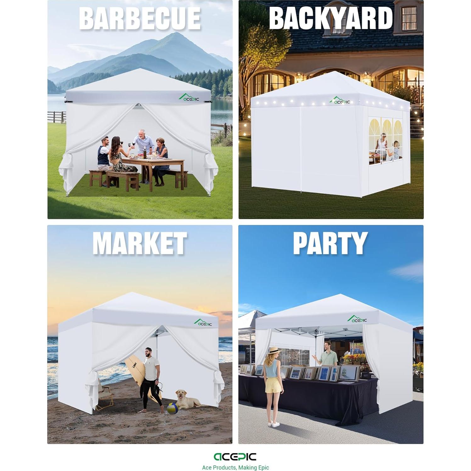 Pared Lateral Carpa Instantánea Acepic 3x2.18m Blanca