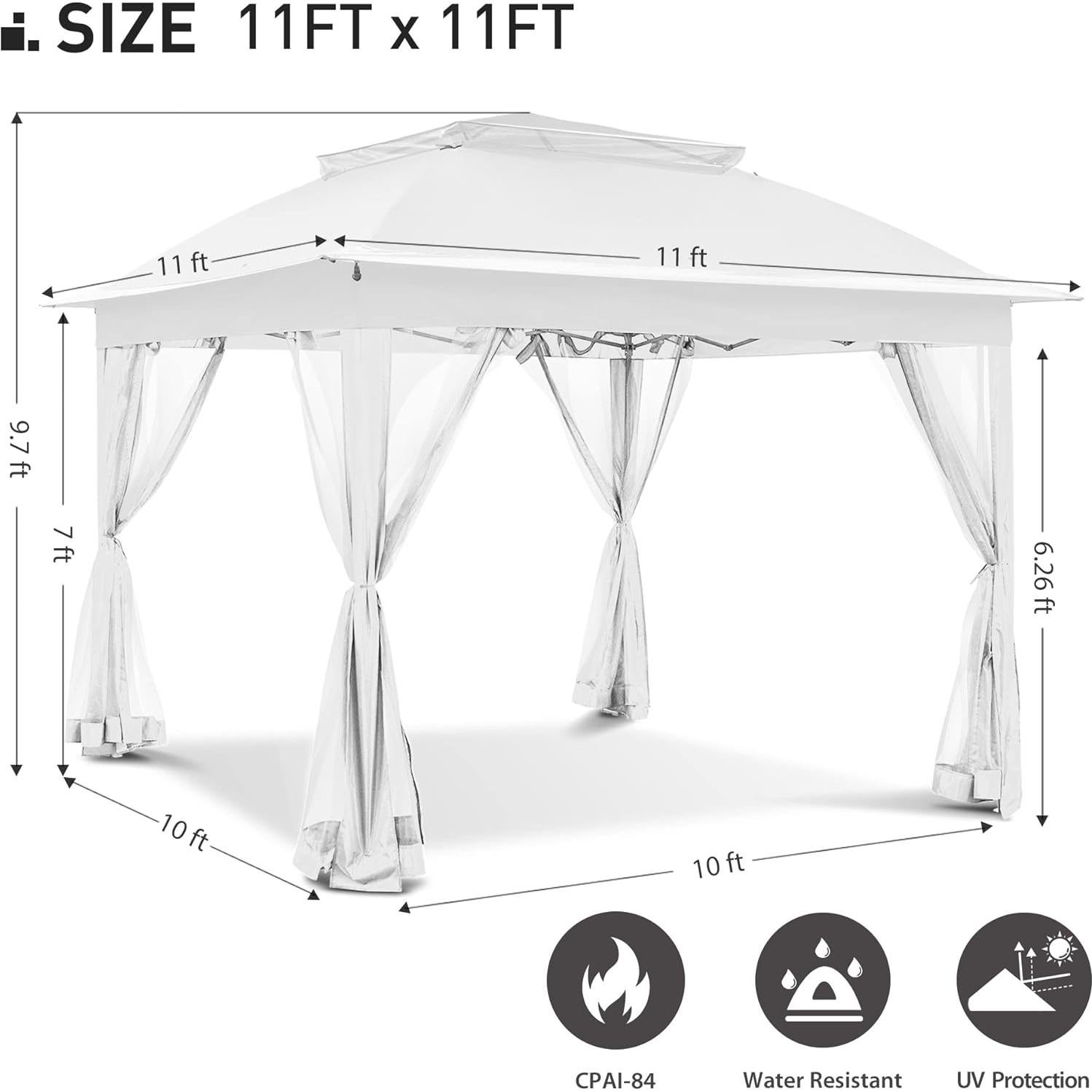 Gazebo Pop Up Joyside 3.35m x 3.35m Blanco con Mosquitera