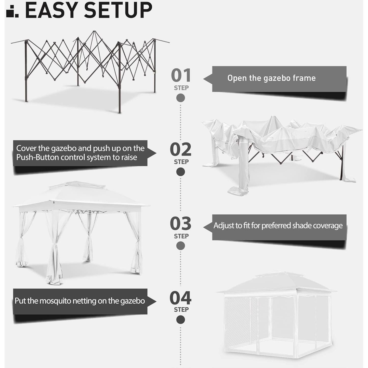 Gazebo Pop Up Joyside 3.35m x 3.35m Blanco con Mosquitera