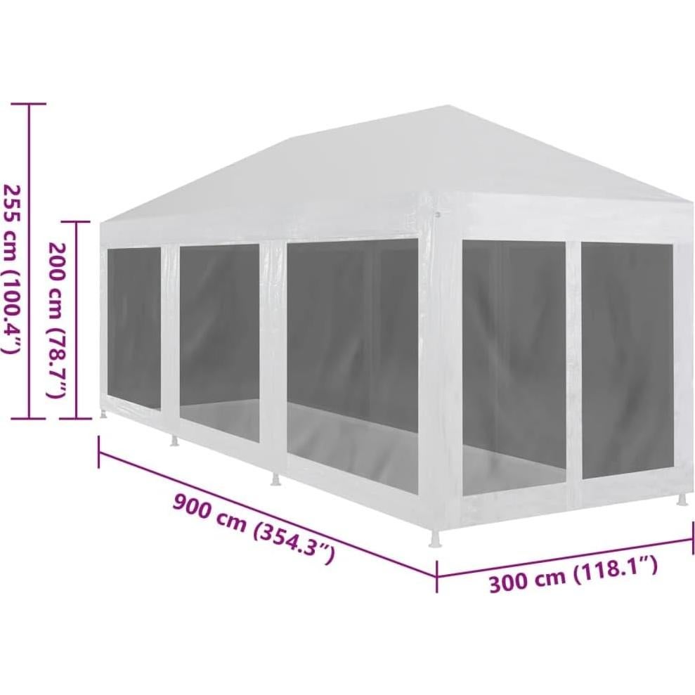 Carpa de Fiesta AMBERARD 9.0m x 3.0m con 8 Paredes de Malla